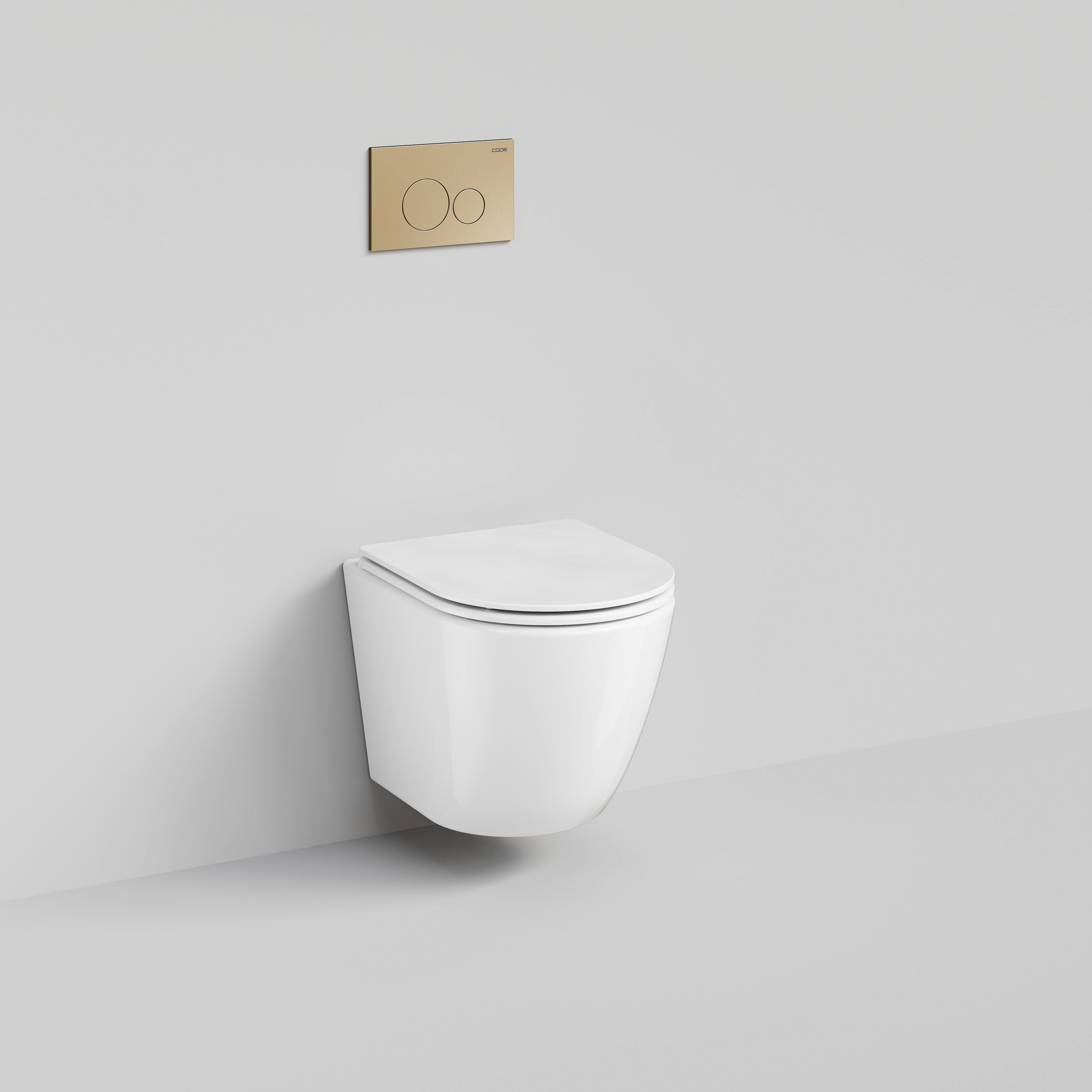 Code Flow Typhoon Wall Hung Toilet Suite | Brushed Brass Button