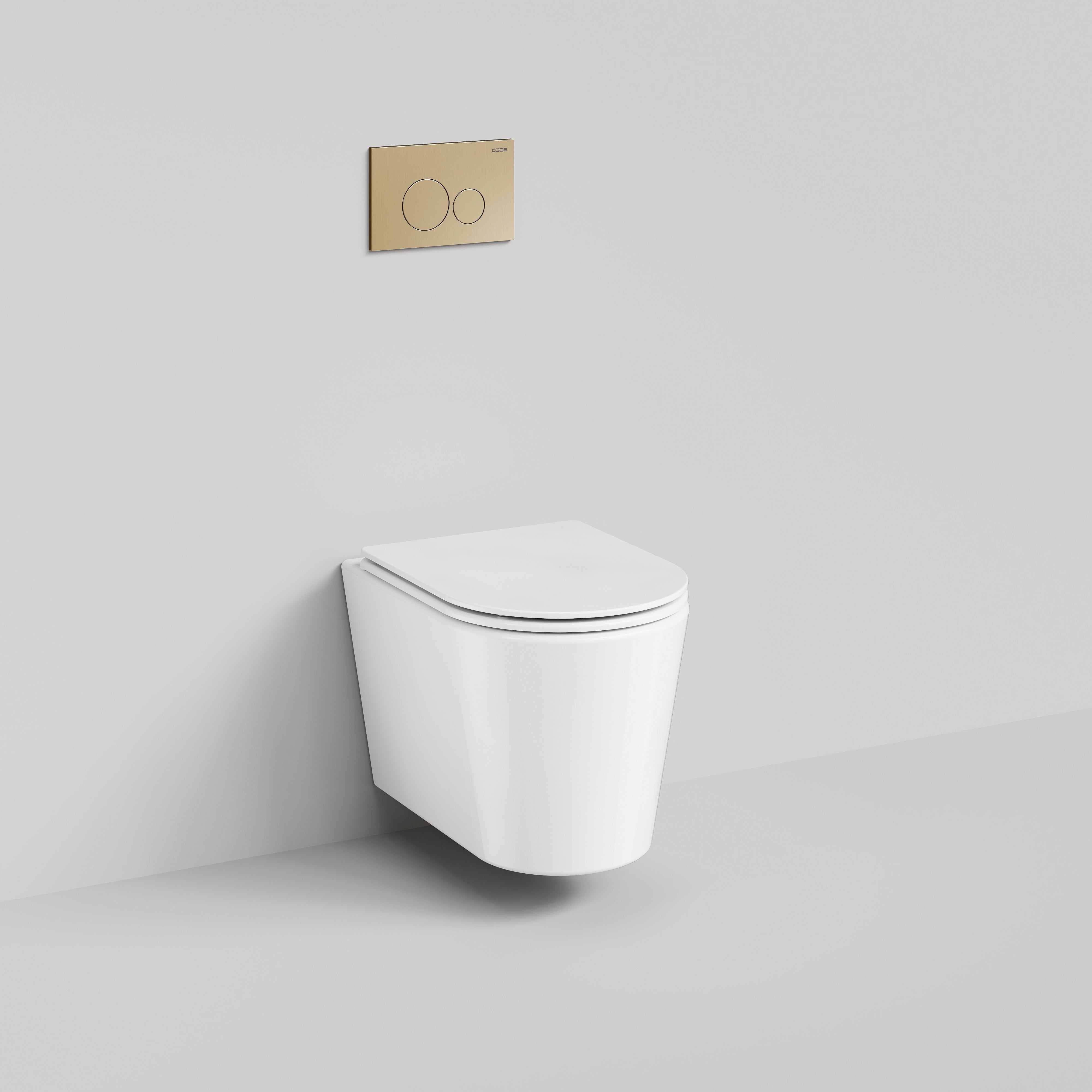 Code Pure Typhoon Wall Hung Toilet Suite | Brushed Brass Button