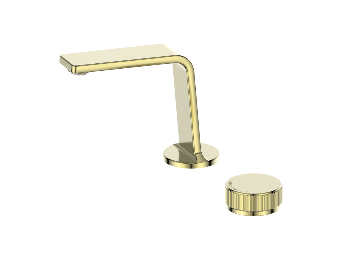 Venza Two Hole Deck Mounted Basin Mixer Brushed Brass