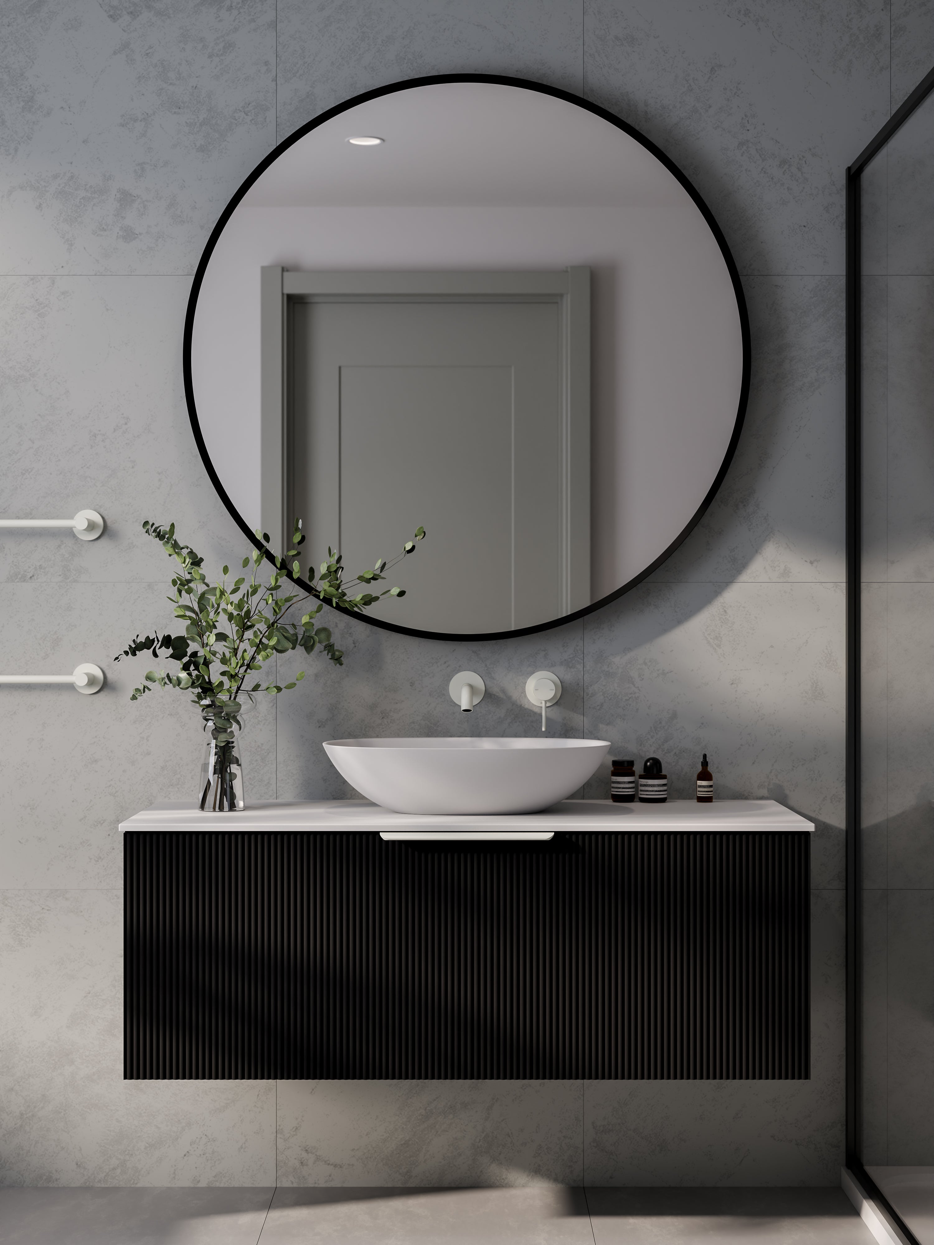 lineare-1200-pillar-single-drawer-vanity-matte-black