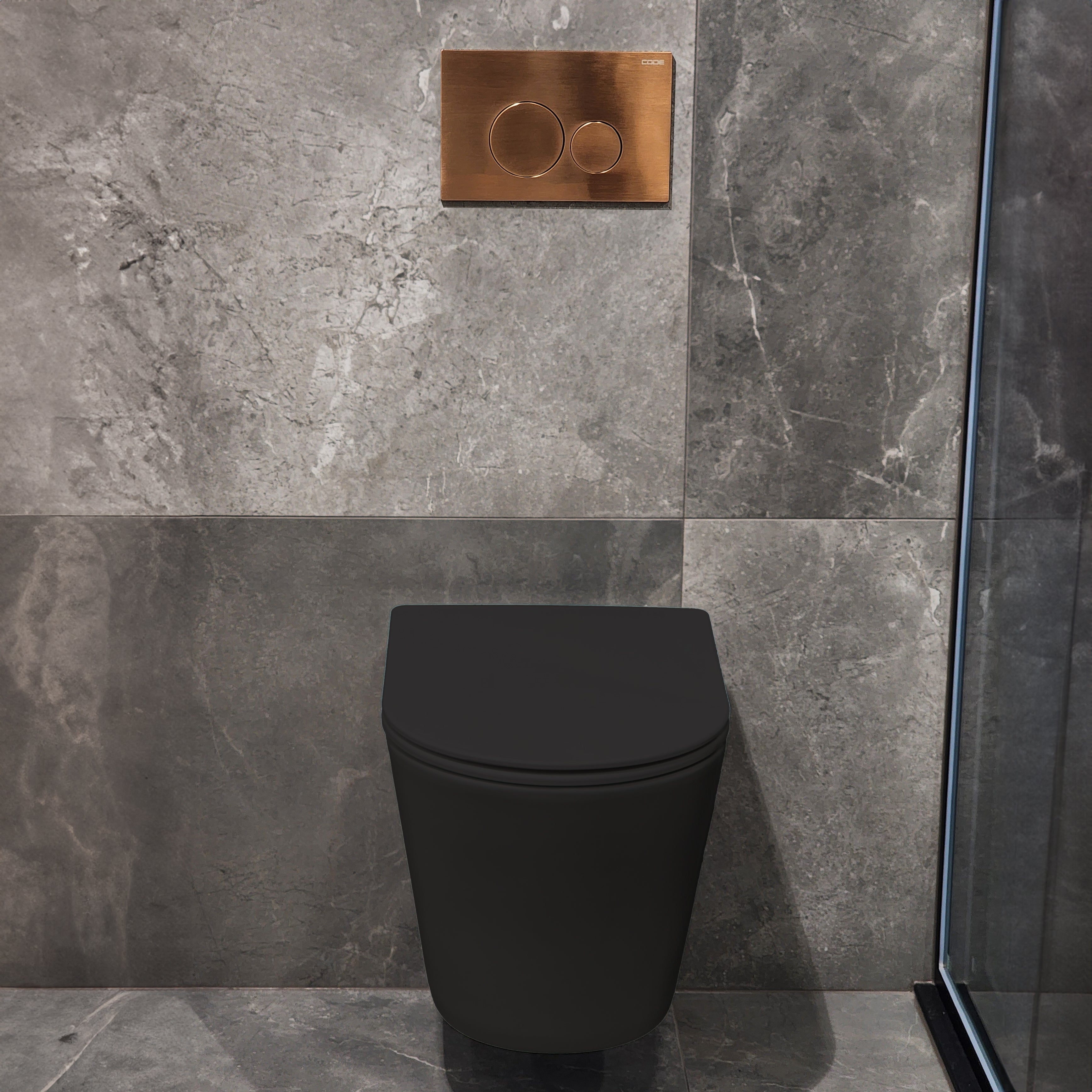 CODE PURE TYPHOON WALL HUNG TOILET SUITE | BRUSHED COPPER BUTTON