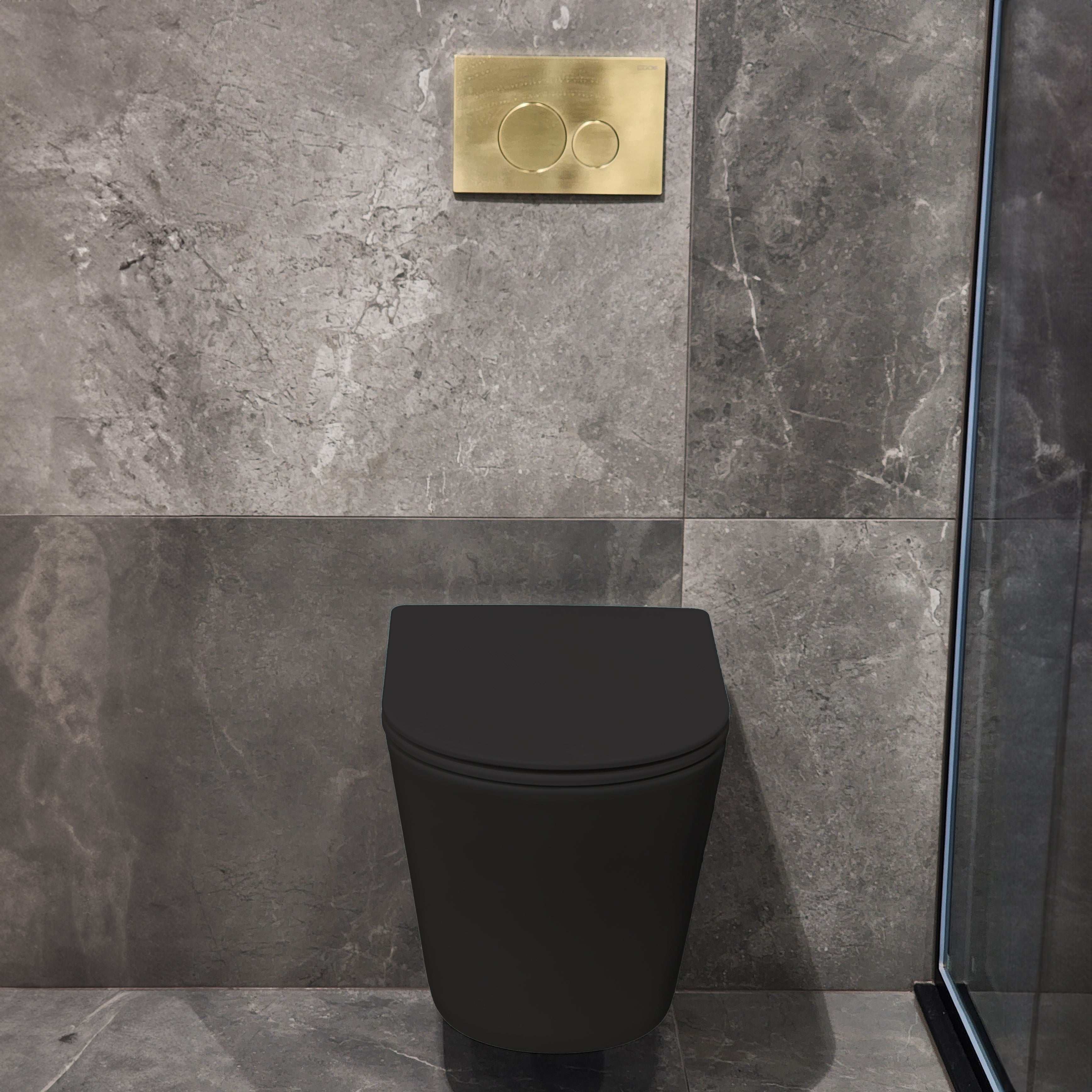 Code Pure Typhoon Wall Hung Toilet Suite | Brushed Brass Button