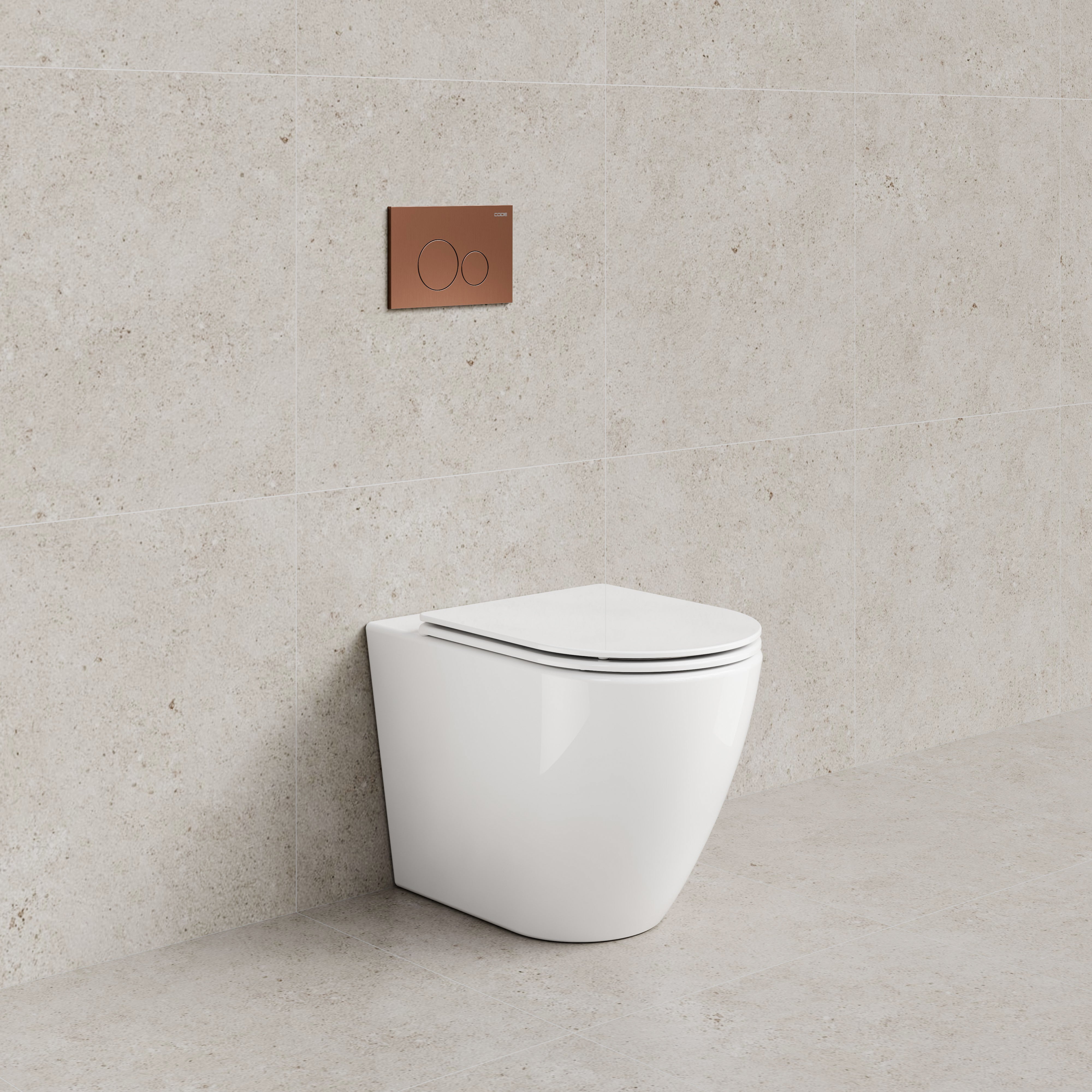 CODE FLOW TYPHOON INWALL TOILET SUITE | BRUSHED COPPER BUTTON