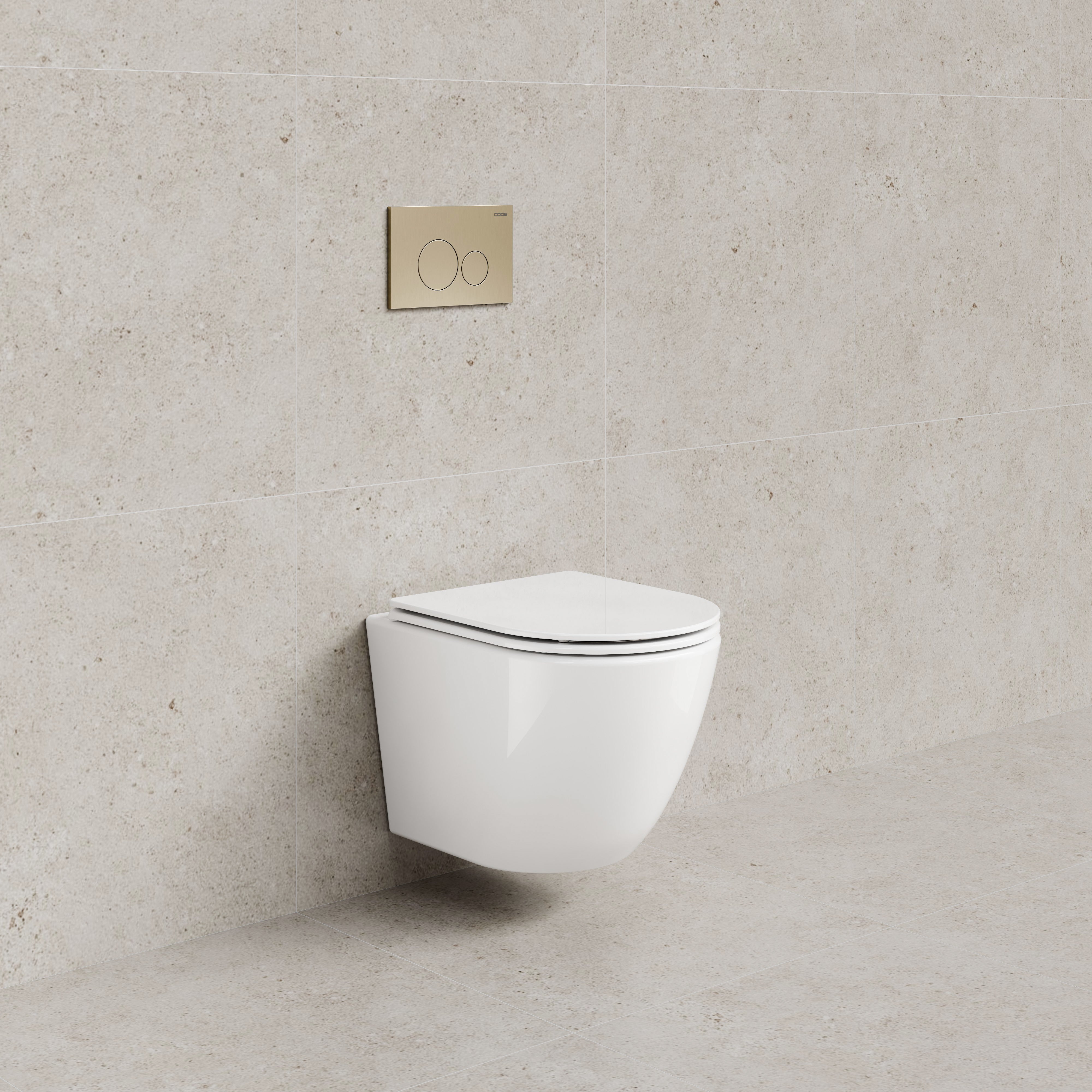 CODE FLOW TYPHOON WALL HUNG TOILET SUITE | BRUSHED BRASS BUTTON
