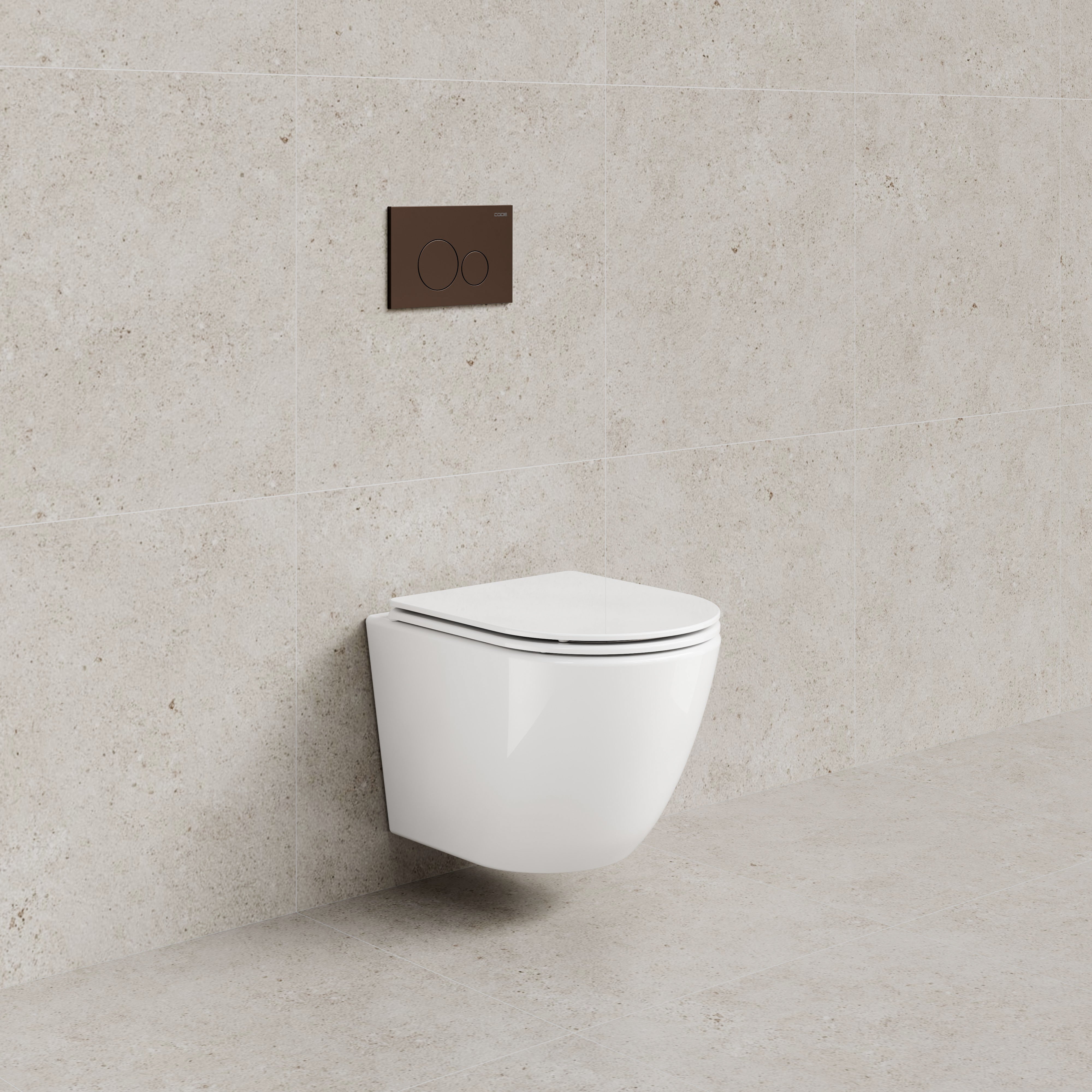 CODE FLOW TYPHOON WALL HUNG TOILET SUITE | BRUSHED BRONZE BUTTON