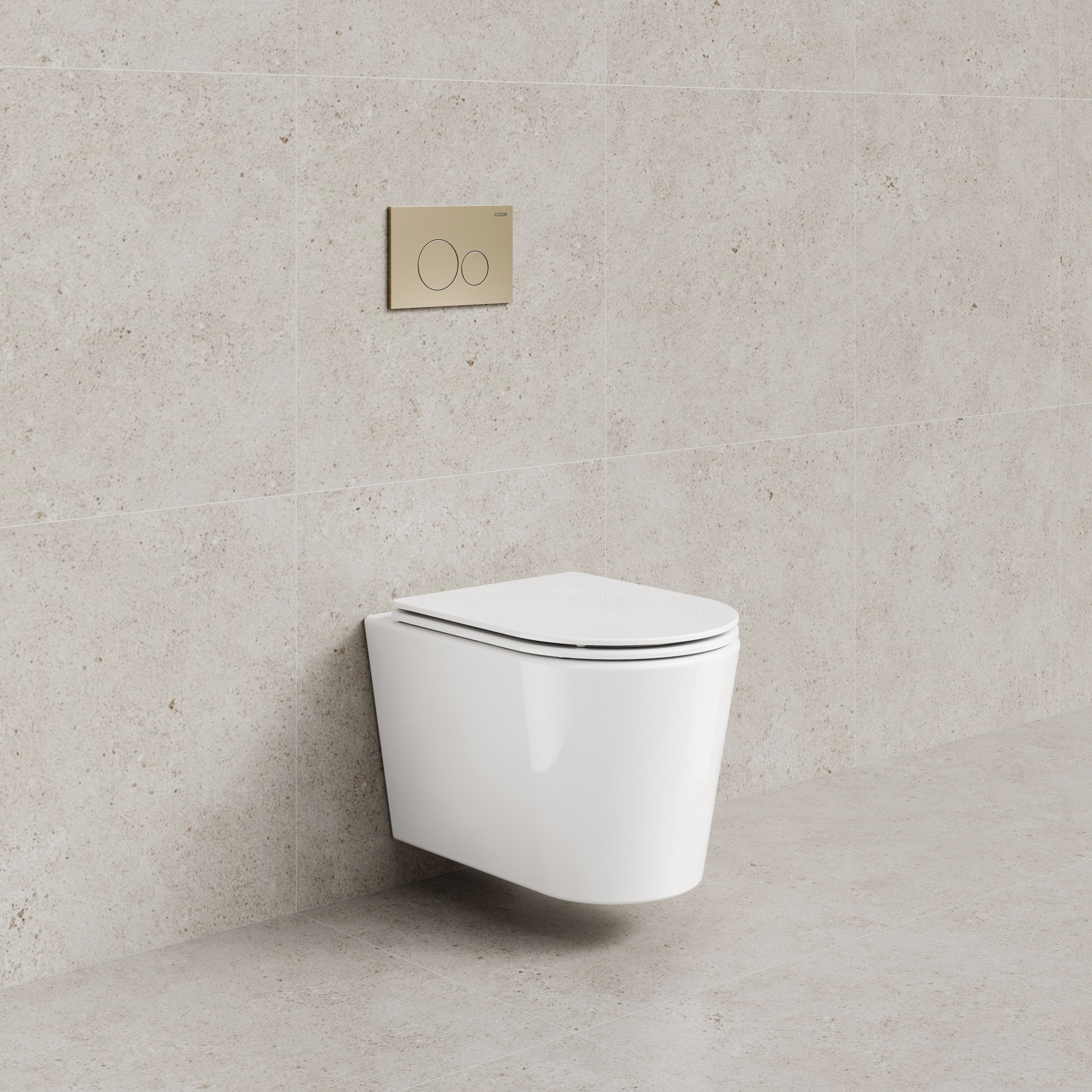 CODE PURE TYPHOON WALL HUNG TOILET SUITE | BRUSHED BRASS BUTTON