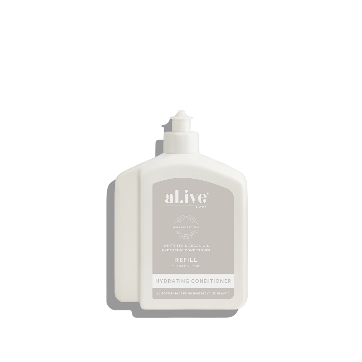 al.ive body Moisturising Conditioner Refill White Tea & Argan Oil 650ml bottle