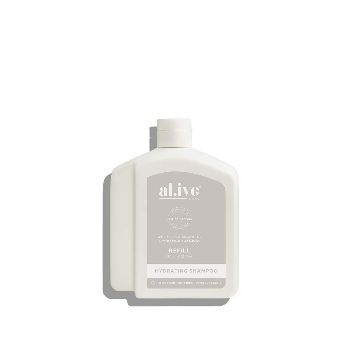 al.ive body Hydrating Shampoo Refill White Tea & Argan Oil 650ml bottle