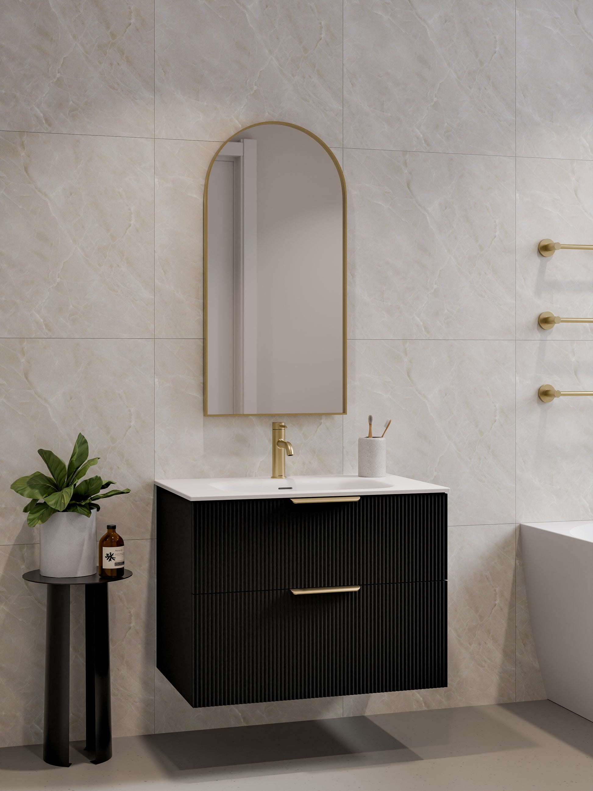 lineare-750-pillar-2-drawer-vanity-range-matte-black