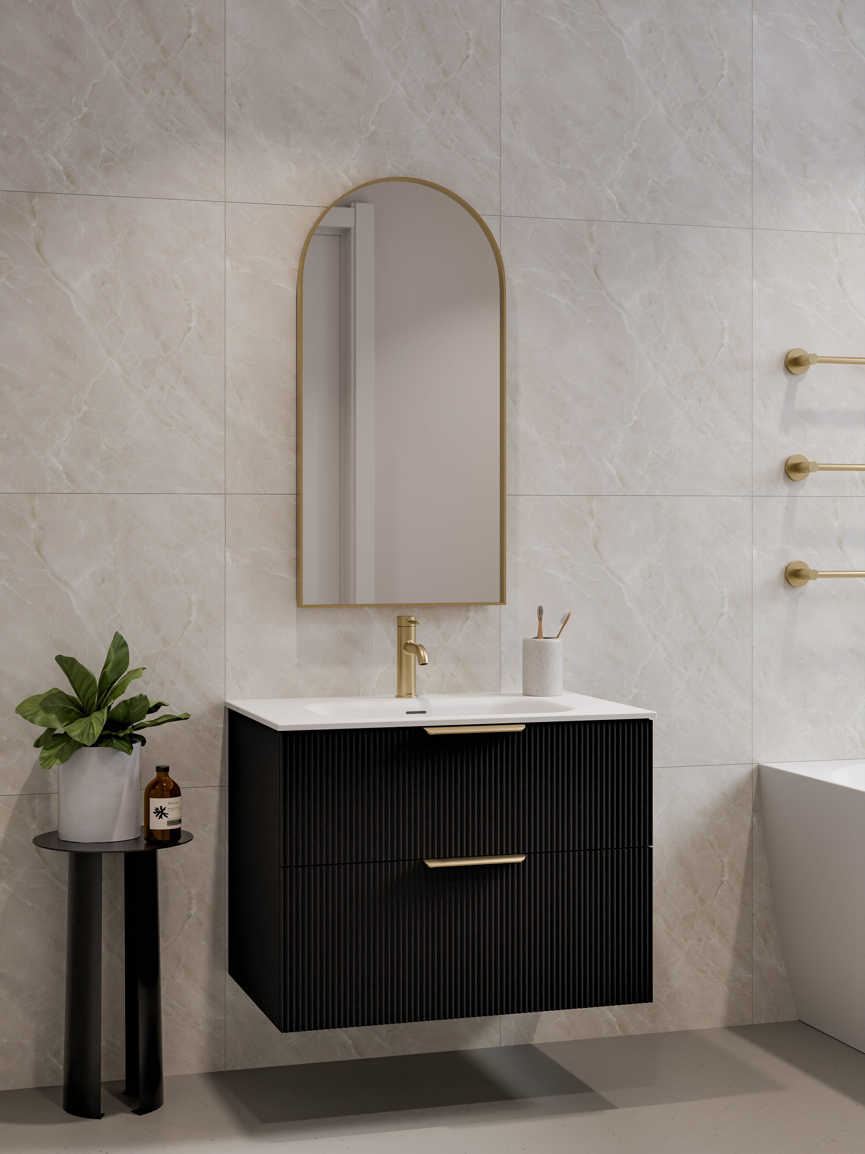 lineare-750-pillar-2-drawer-vanity-range-matte-black