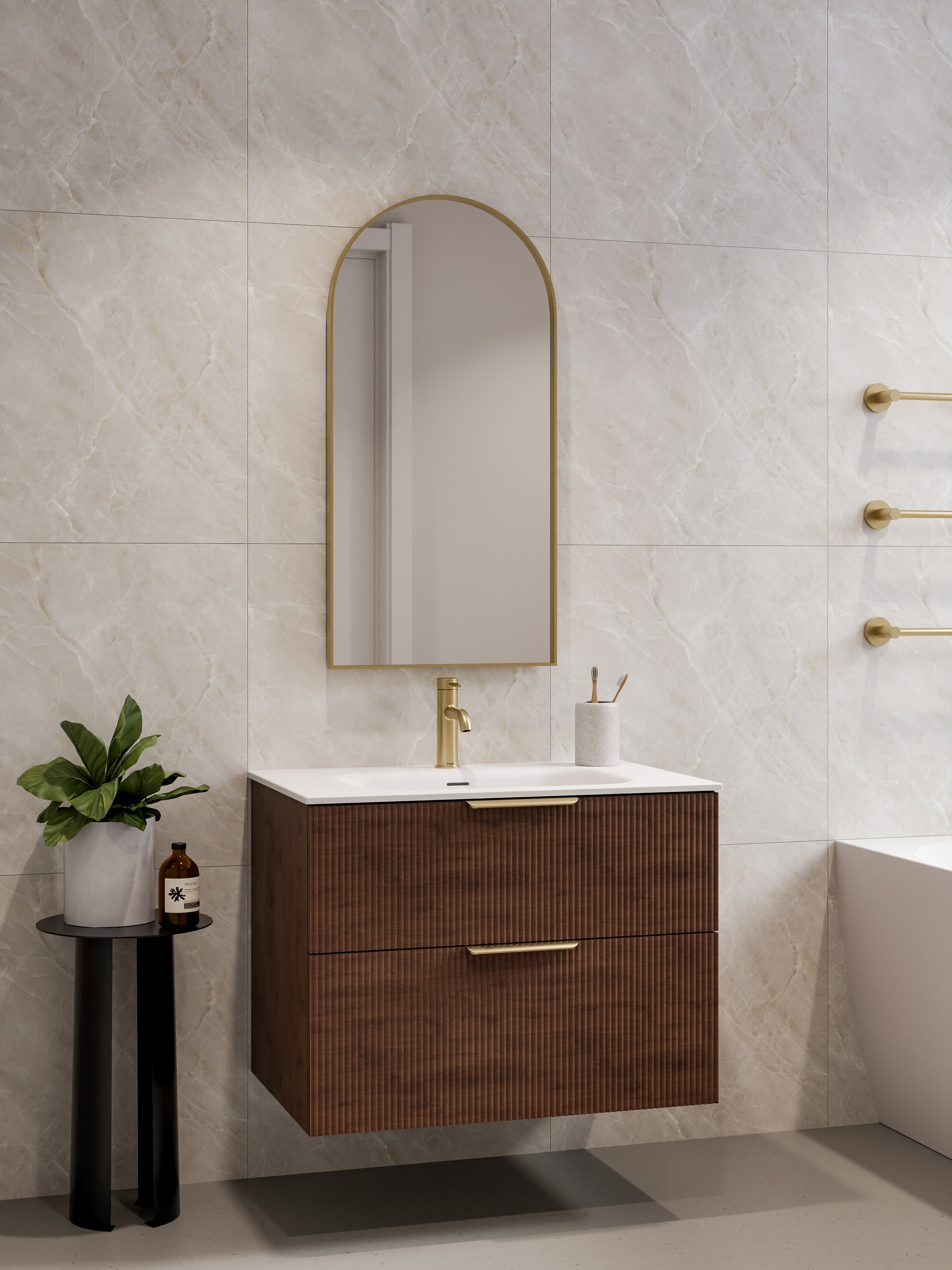 lineare-750-pillar-2-drawer-vanity-range-walnut