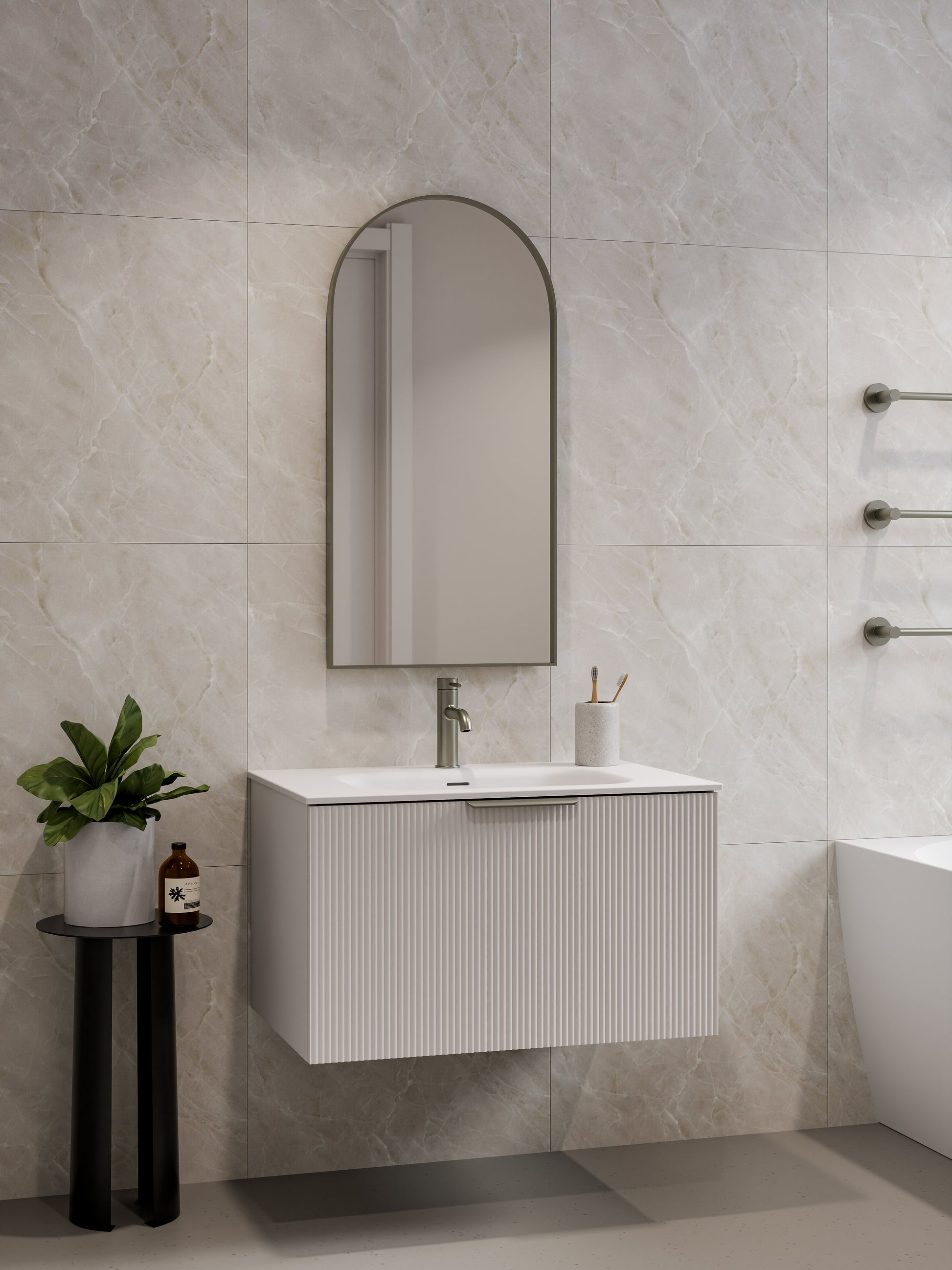 lineare-750-pillar-single-drawer-vanity-matte-white