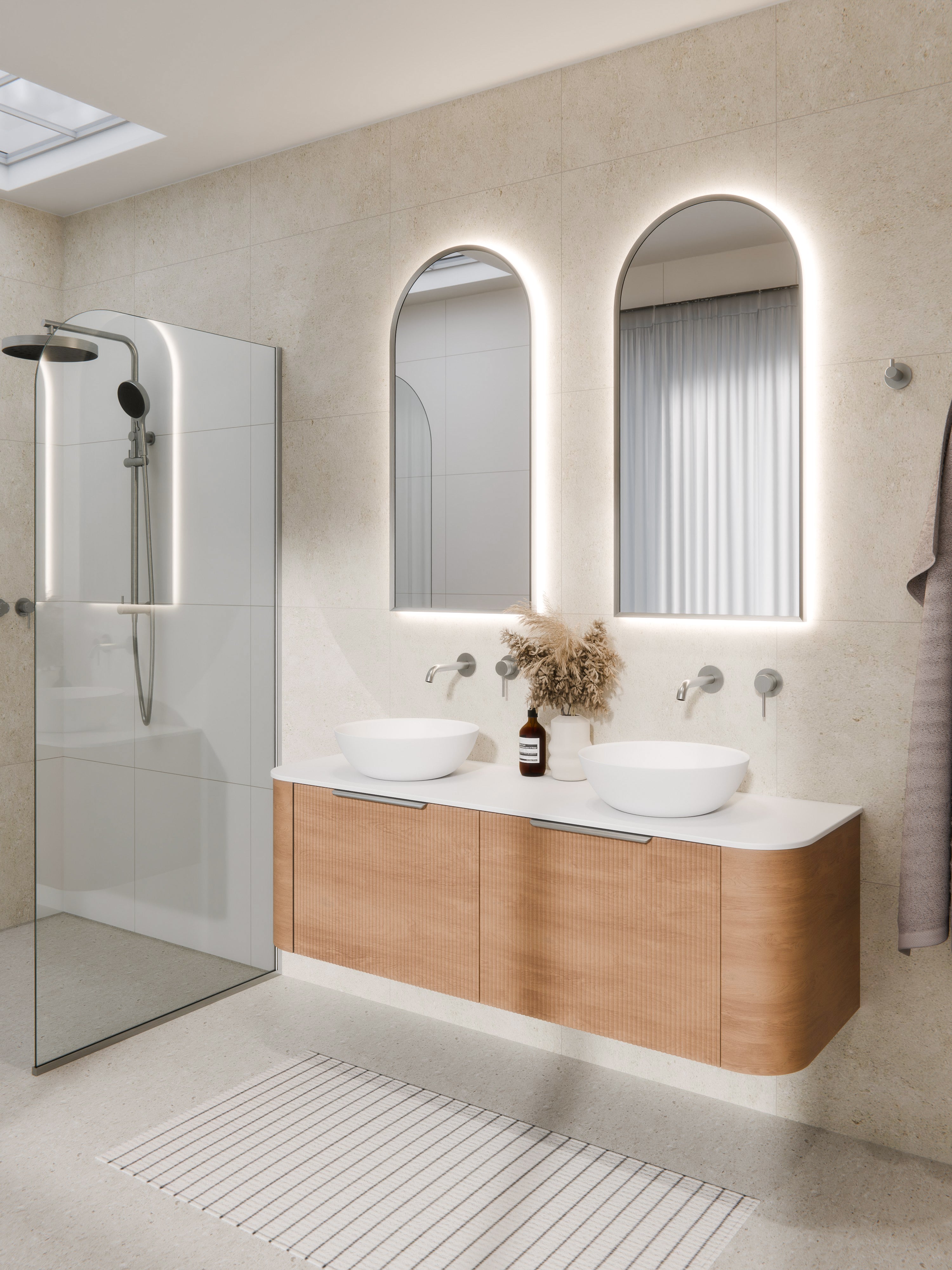 tall-framed-arch-led-mirror-bathroom-setting-in-brushed-nickel