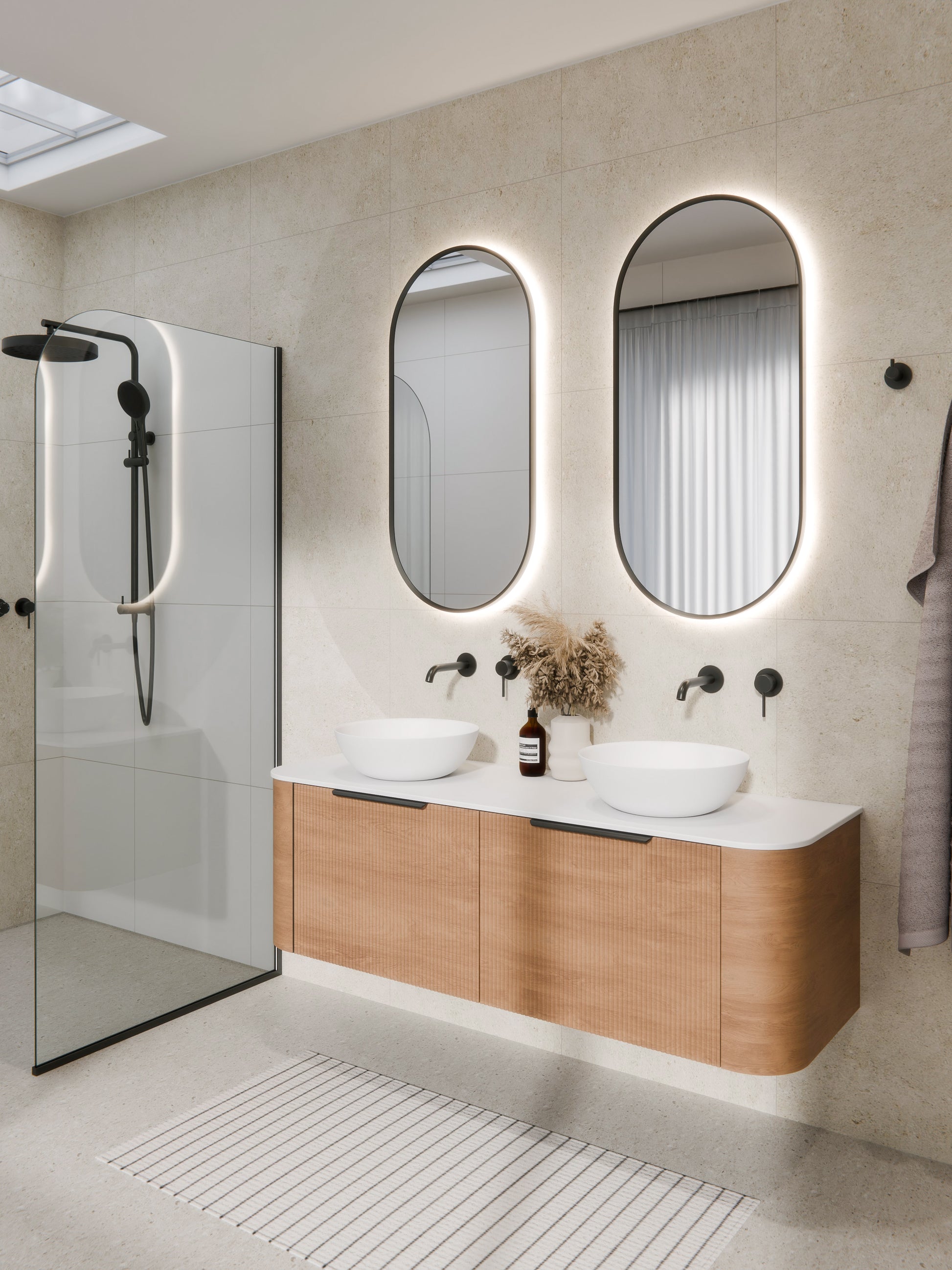 aura-framed-oval-led-mirror-in-gunmetal-bathroom-setting-render
