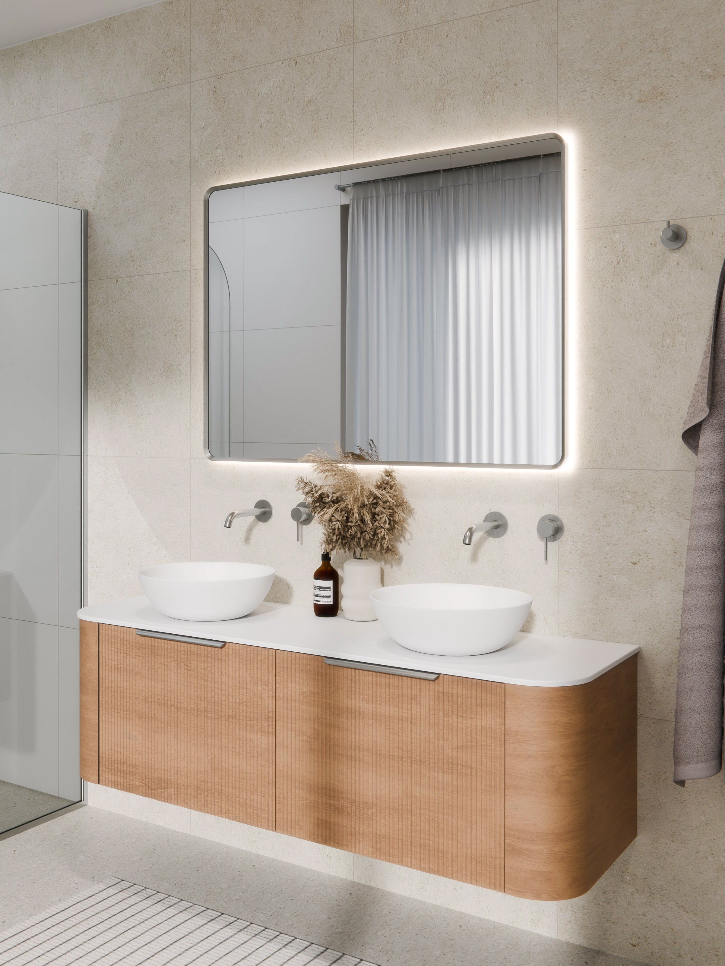 aura-framed-rectangle-led-mirror-in-brushed-nickel-bathroom-setting