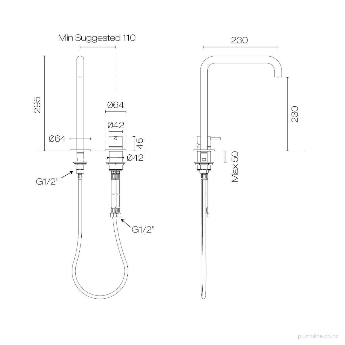 Plumbline Buddy Square 2 Hole High Mixer