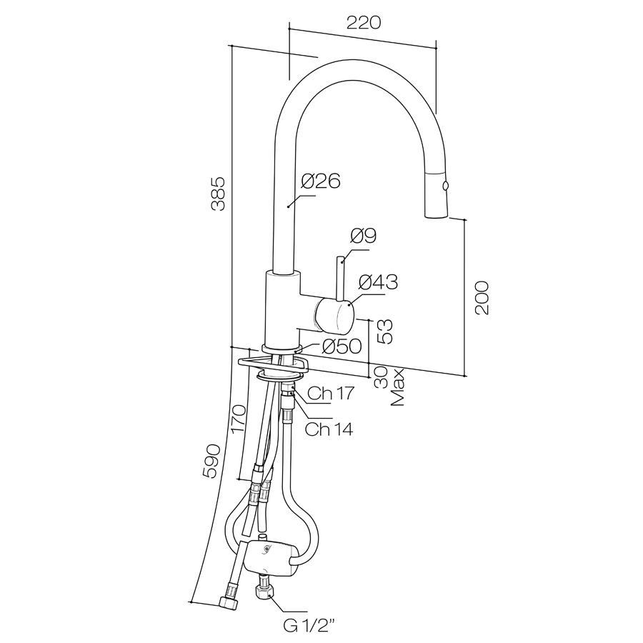 plumbline-buddy-round-spout-pull-out-spray-kitchen-mixer-spec-sheet
