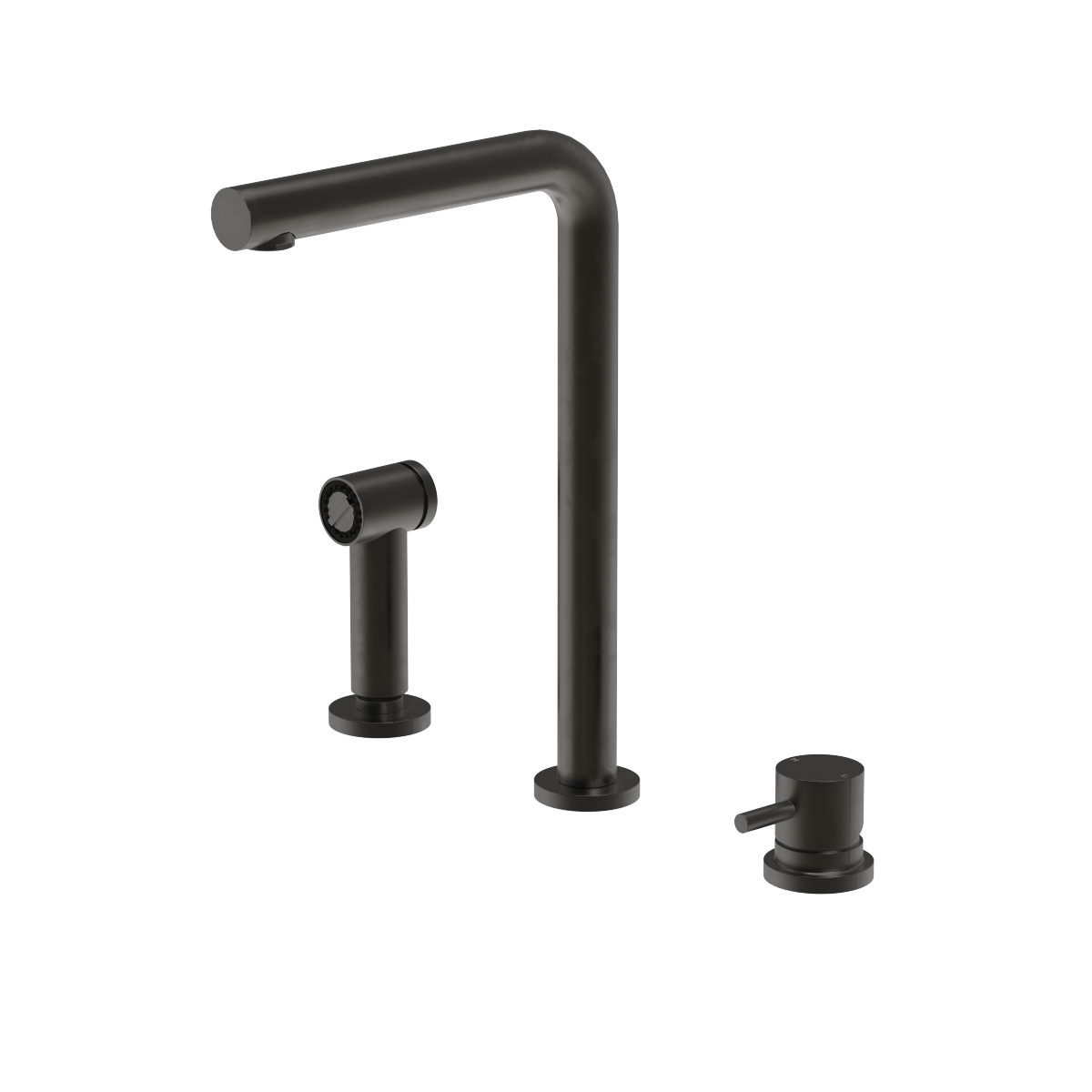 Plumbline Buddy 3 Hole Kitchen Mixer With Rinse Spray - Matt Gunmetal PVD