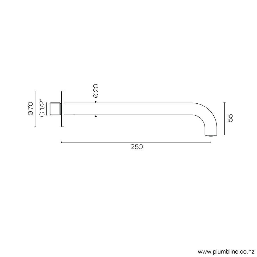 Plumbline Buddy Wall Mount Bath Spout 250mm