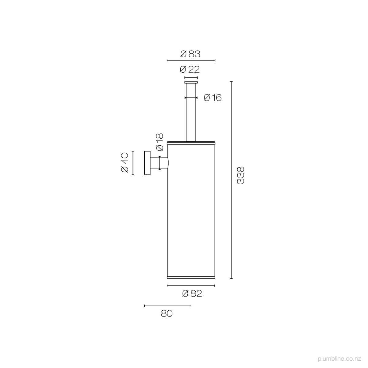 Plumbline Buddy Wall Mount Toilet Brush Dimensions
