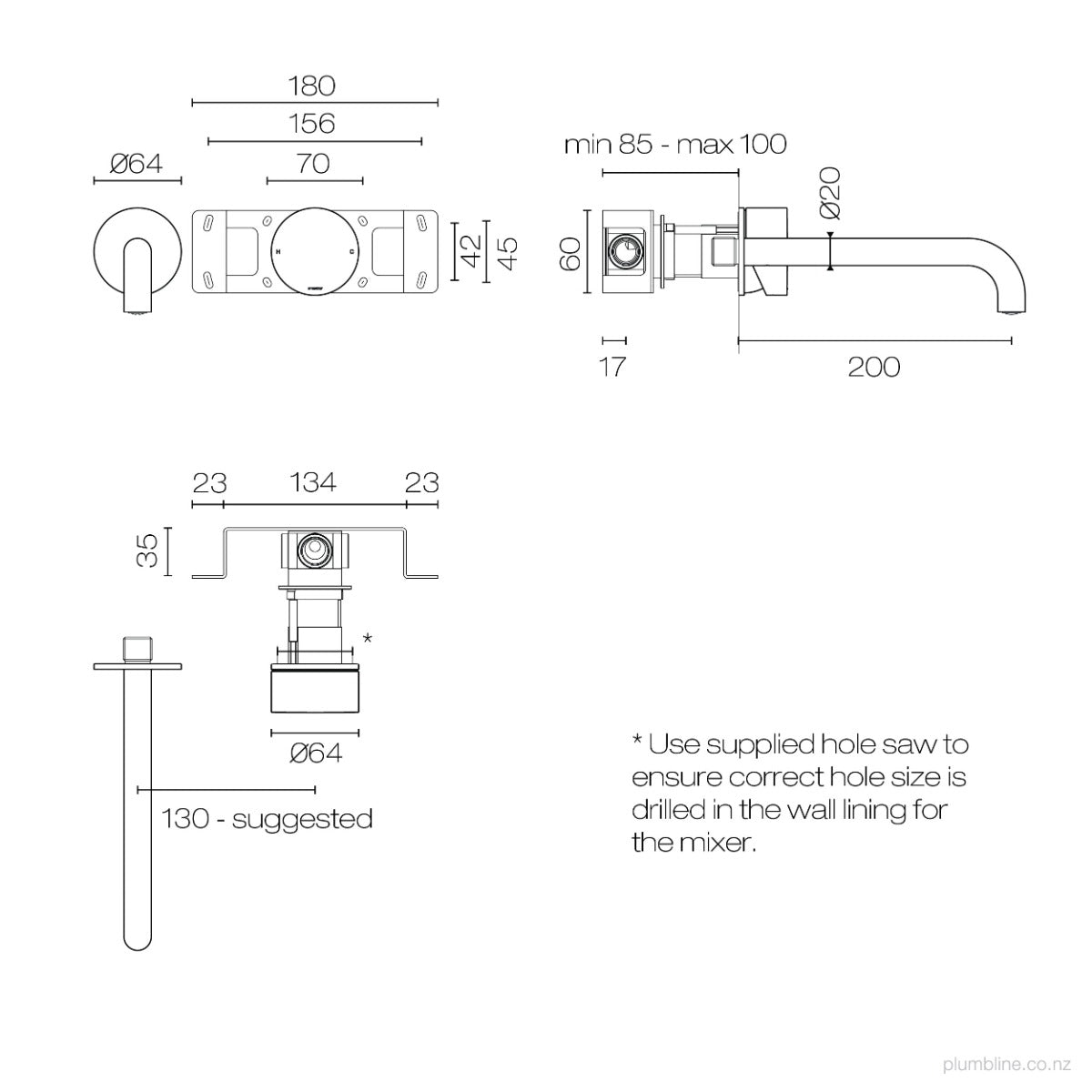 Plumbline Buddy Zero Wall Mixer and Spout