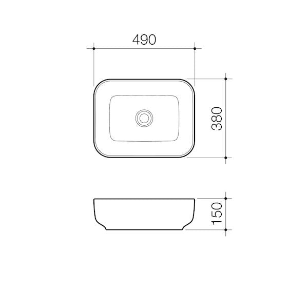 Caroma Tribute Above Counter 490mm Rectangle Basin