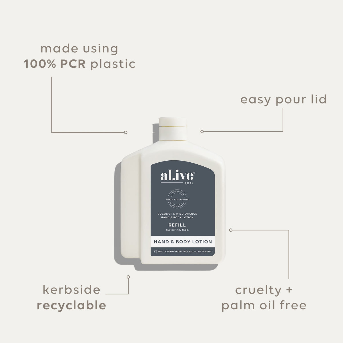 Al.ive Hand & Body Lotion Refill - Coconut & Wild Orange 650ml