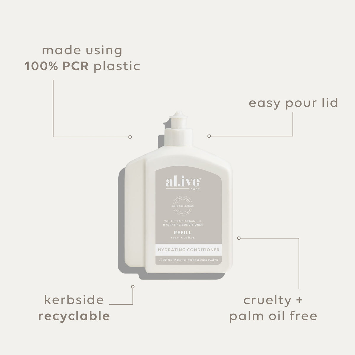 al.ive body Moisturising Conditioner Refill White Tea & Argan Oil - lifestyle shot