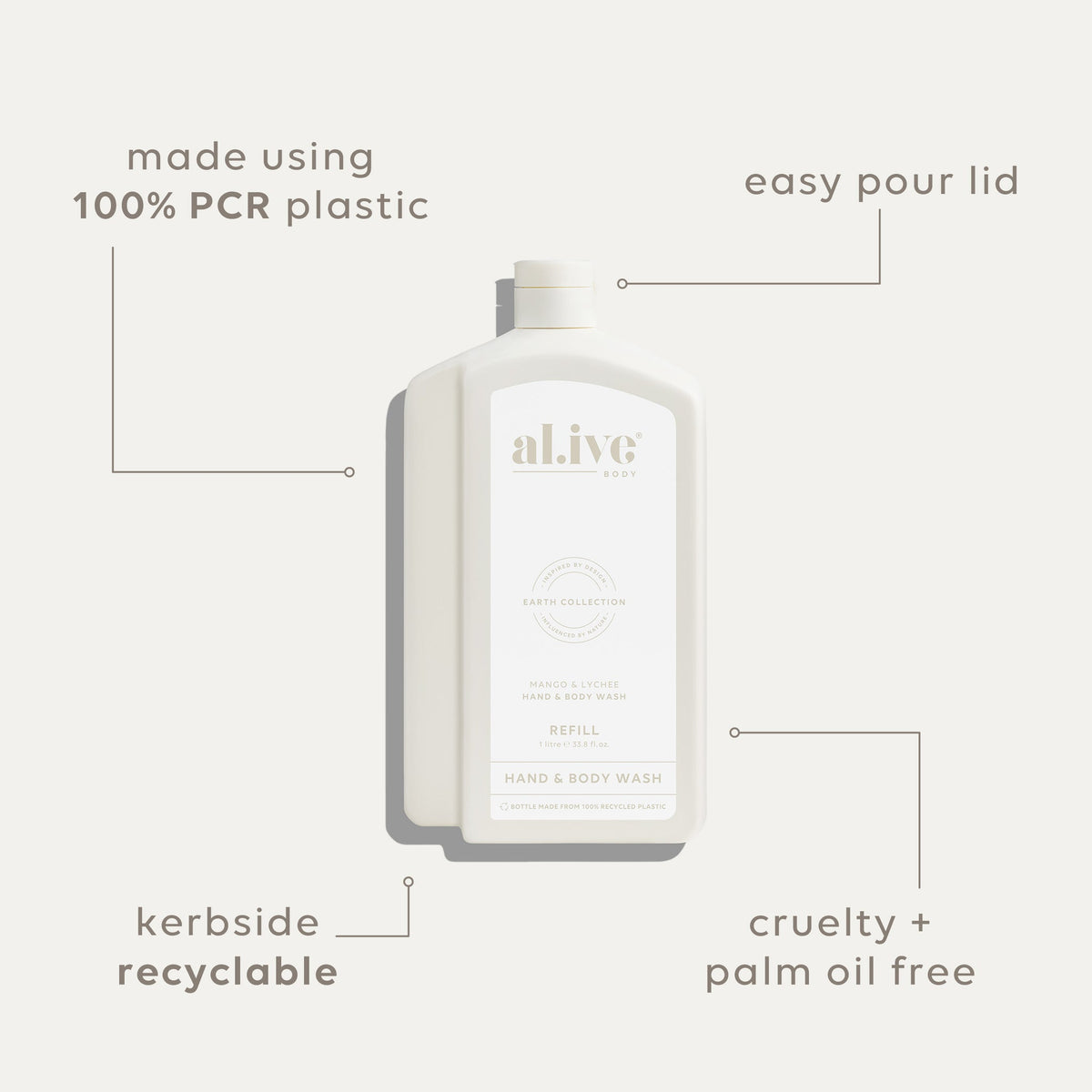 al.ive body Hand & Body Wash Refill Mango & Lychee - lifestyle shot