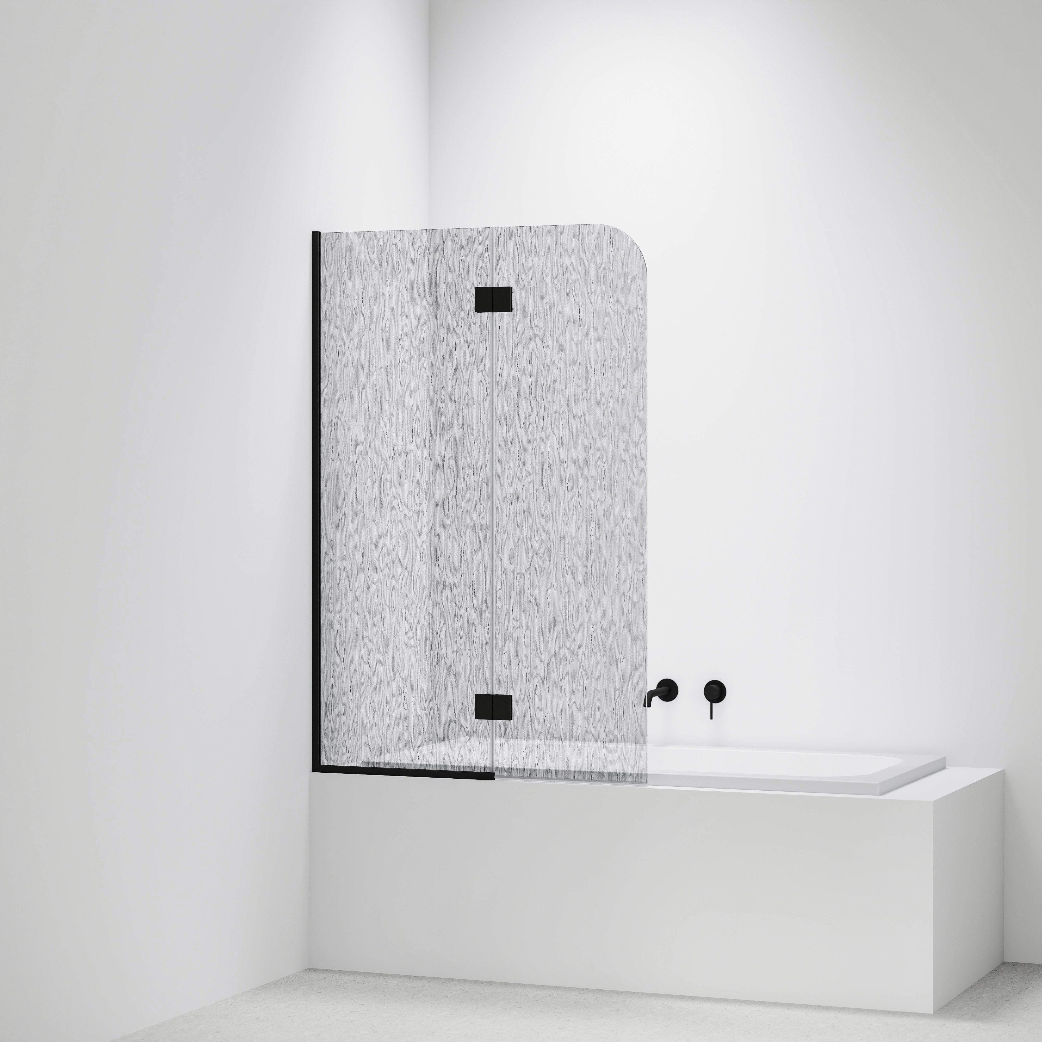 Allure-Patterned-Bath-Glass-Panel-Drop-In-Bath-With-Matte-Black-Pvd-Channel-And-Hinges