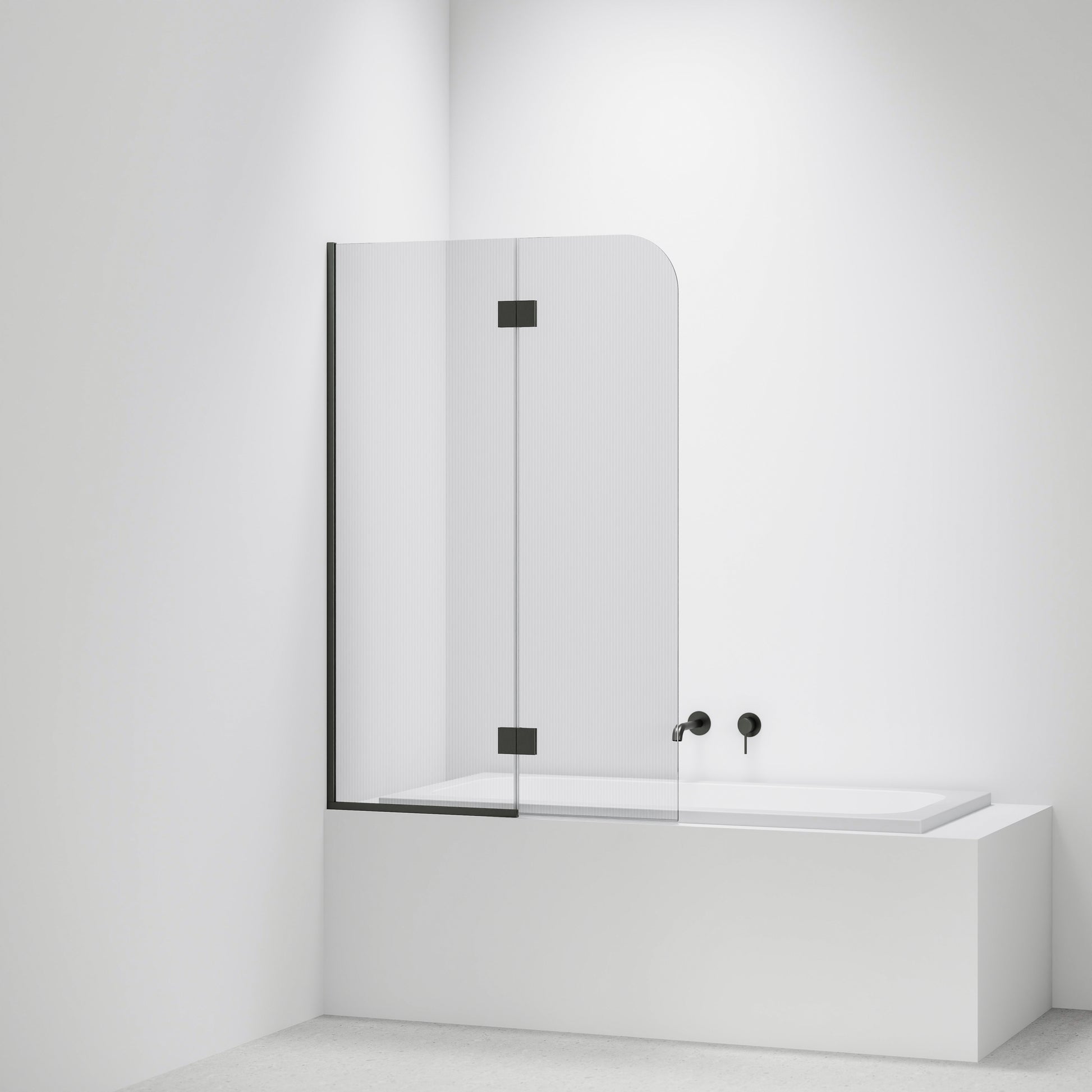 Pillar-Fluted-Bath-Glass-Panel-Drop-In-Bath-With-Gunmetal-Pvd-Channel-And-Hinges