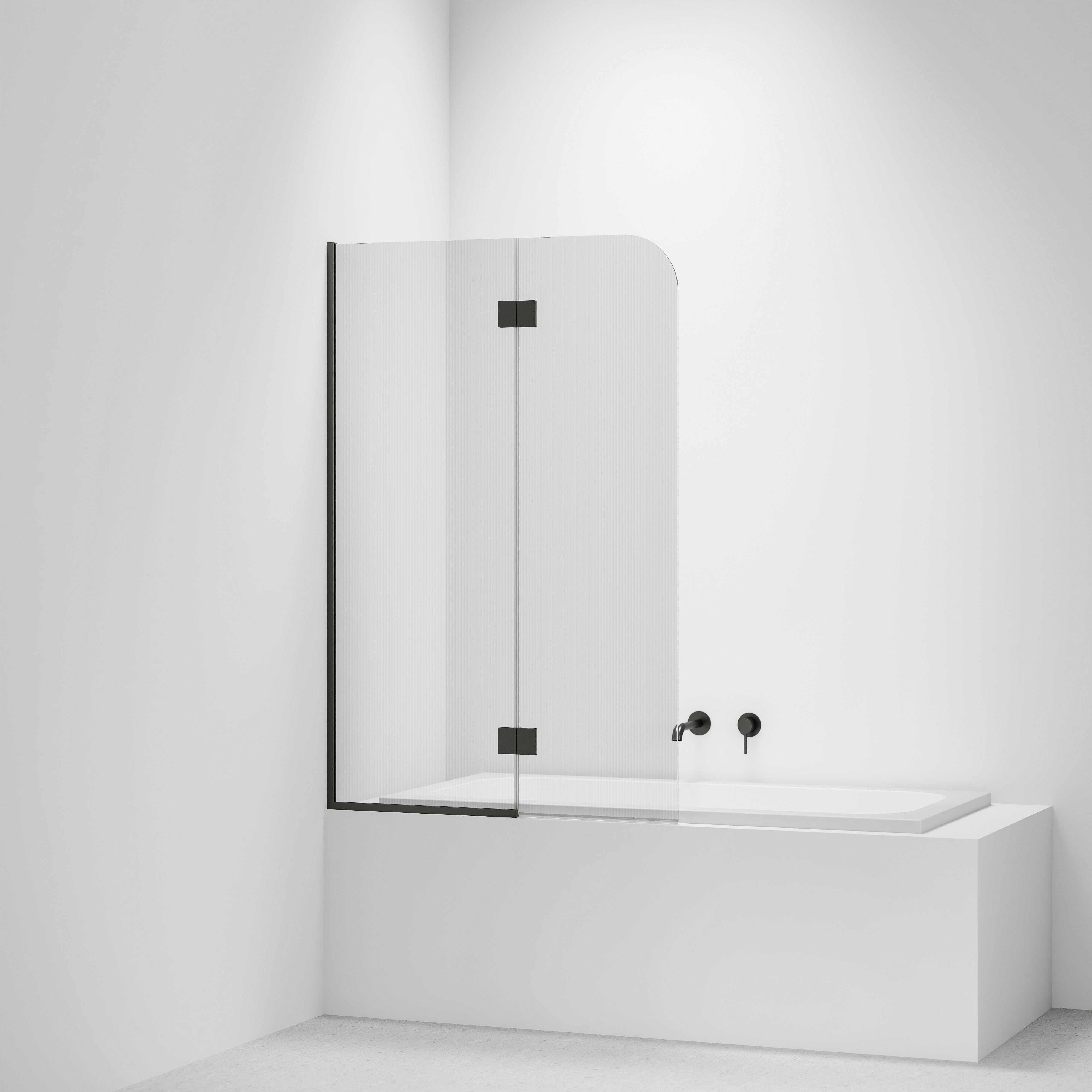 Pillar-Fluted-Bath-Glass-Panel-Drop-In-Bath-With-Gunmetal-Pvd-Channel-And-Hinges