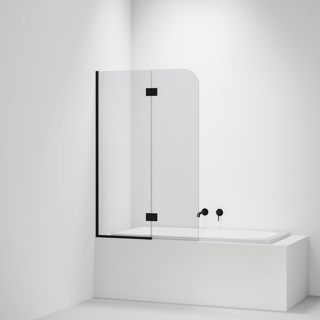 Pillar-Fluted-Bath-Glass-Panel-Drop-In-Bath-With-Matte-Balck-Pvd-Channel-And-Hinges