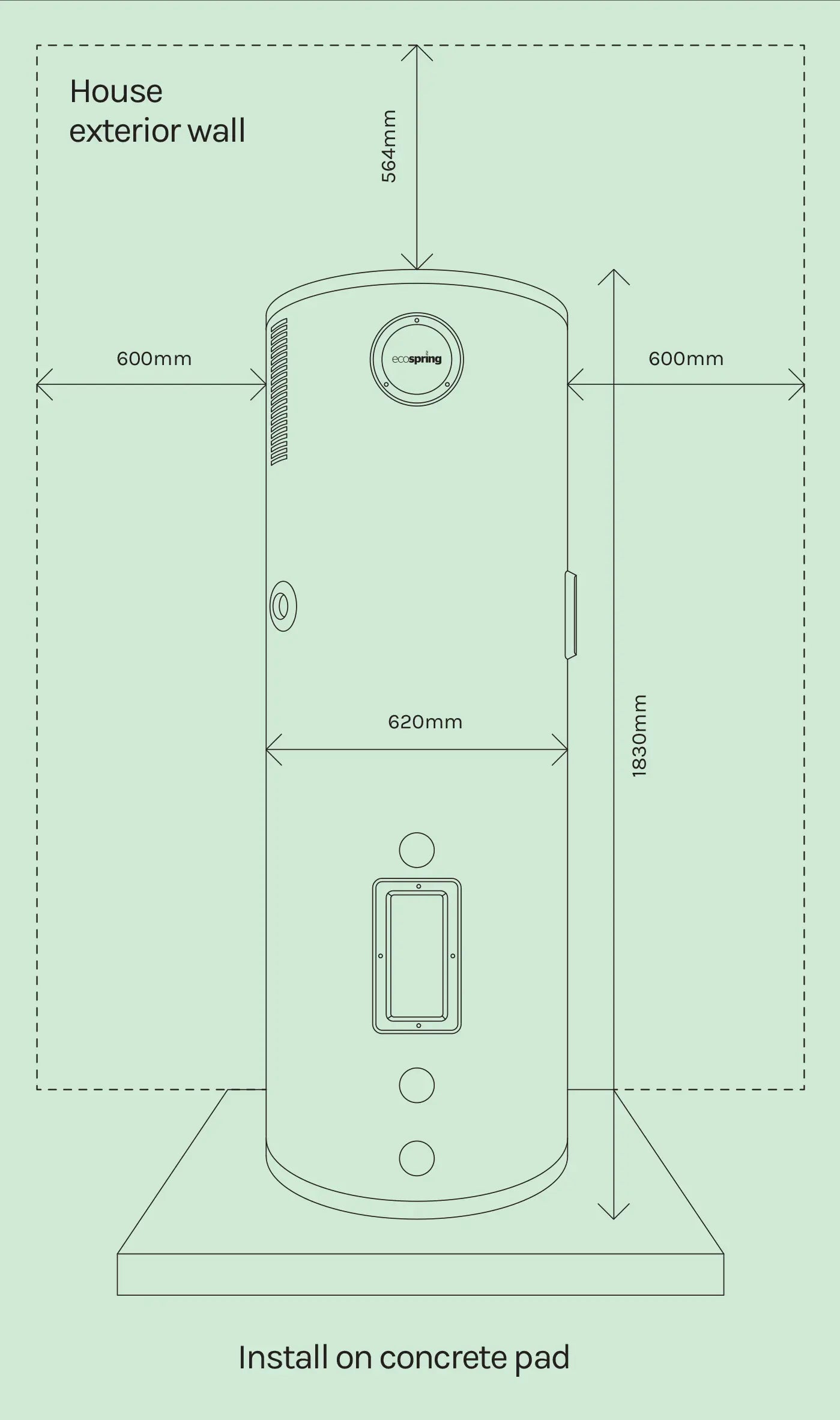 EcoSpring Hot Water Heat Pump | 270L (620W x 1830H)
