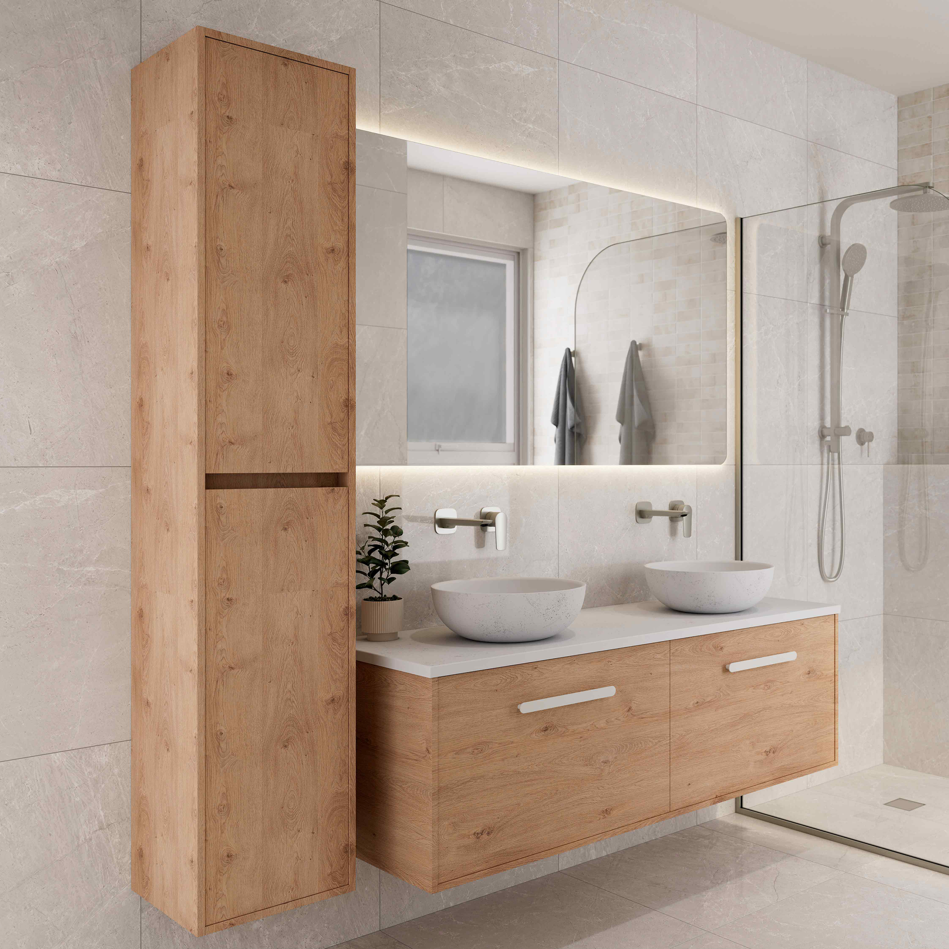Bathroom-with-wooden-cabinet-and-vanity-unit-mirror