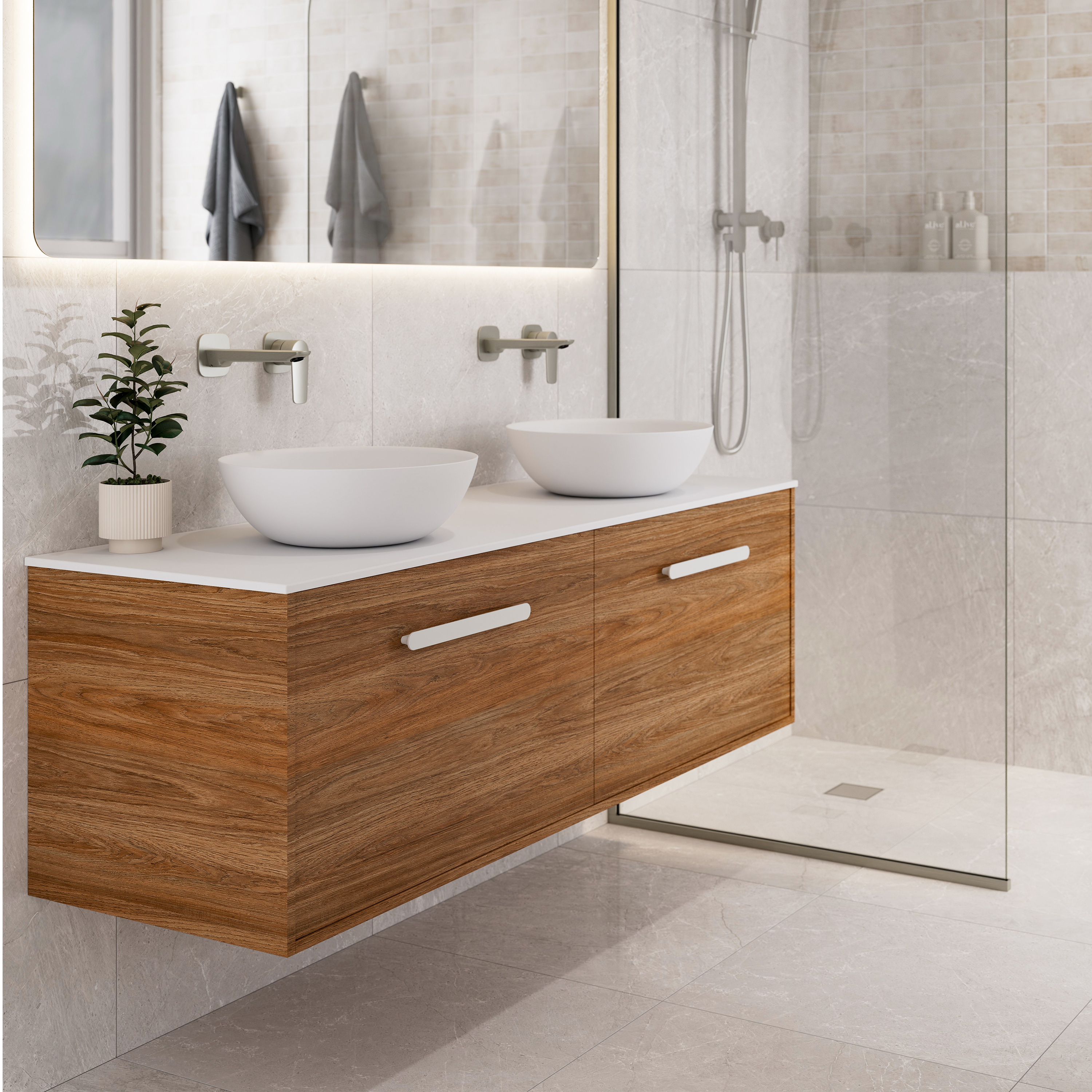 Hako 1500 Double Basin Vanity | Villastone Slab Top