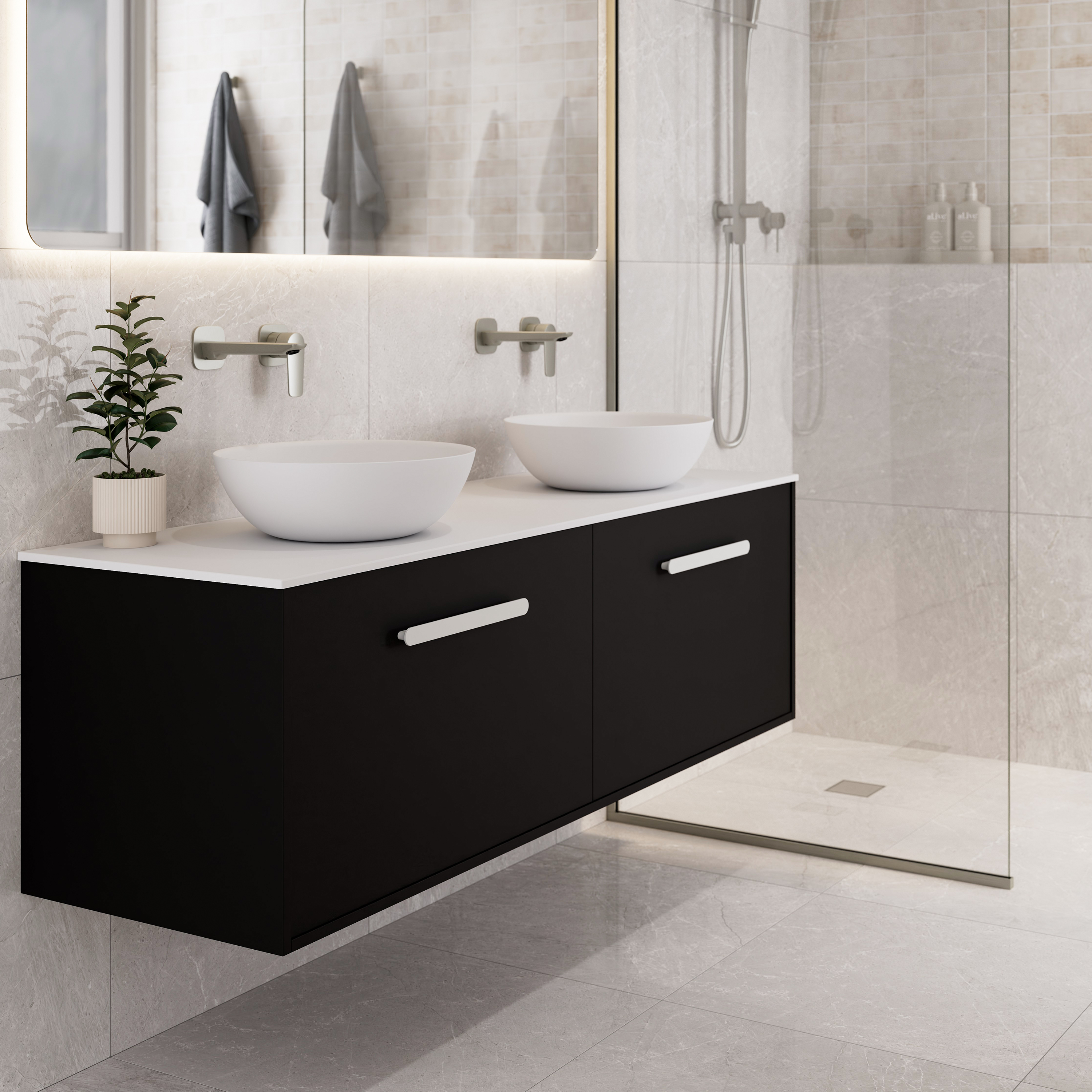 Hako 1500 Double Basin Vanity | Villastone Slab Top