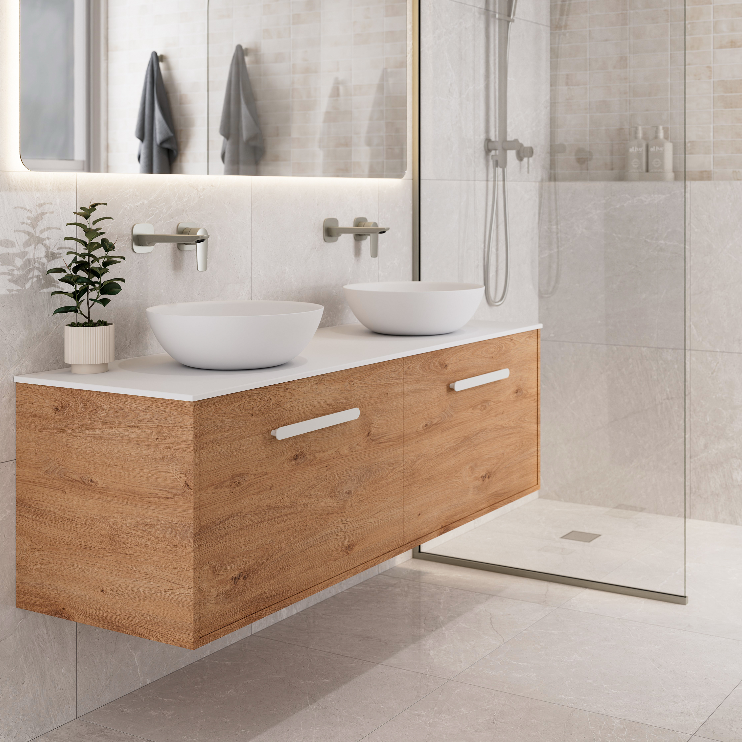 Hako 1500 Double Basin Vanity | Villastone Slab Top