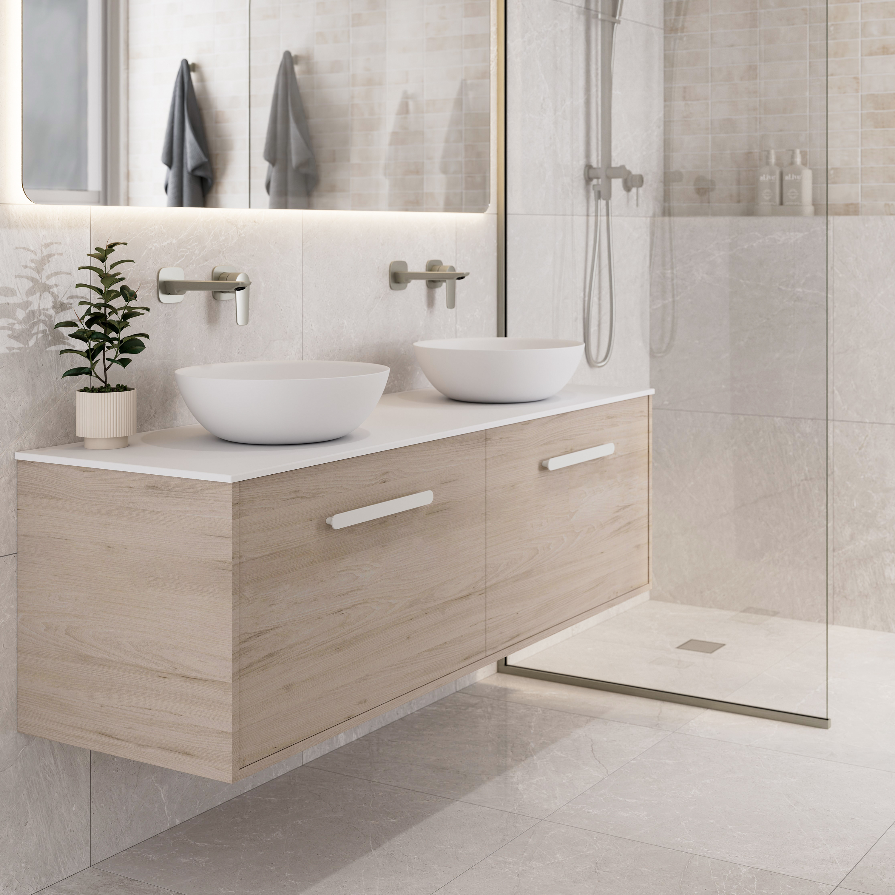 Hako 1500 Double Basin Vanity | Villastone Slab Top