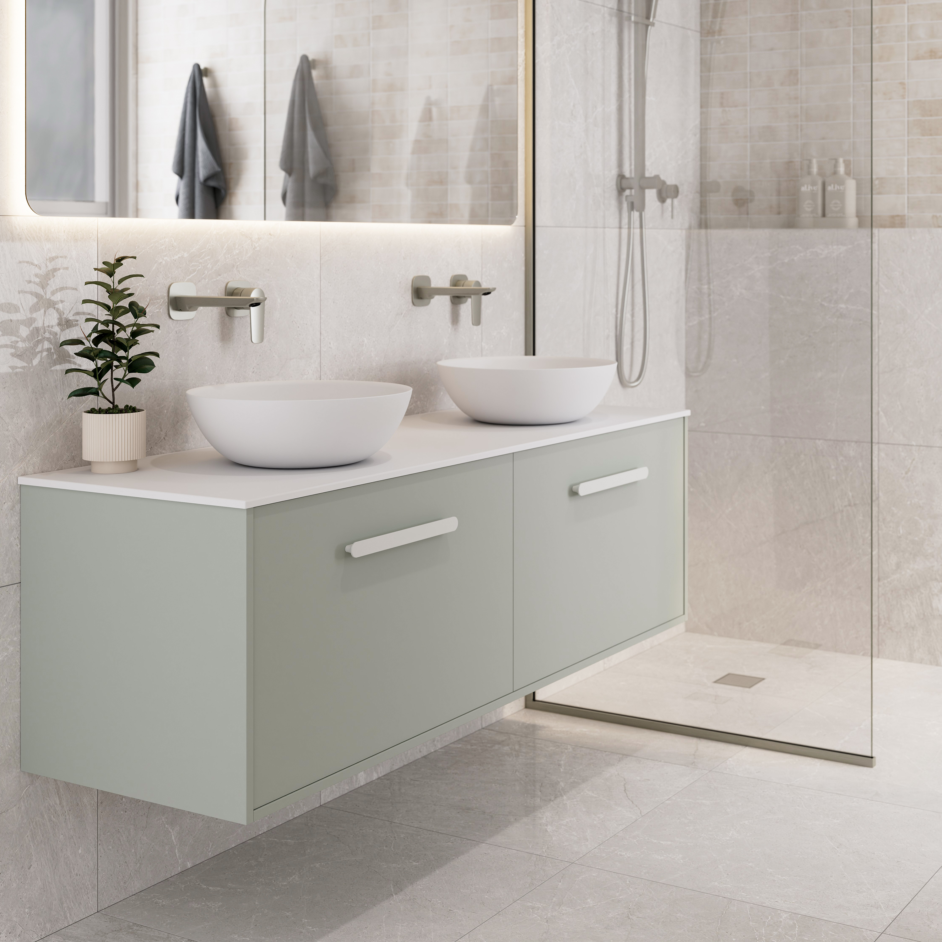 Hako 1500 Double Basin Vanity | Villastone Slab Top
