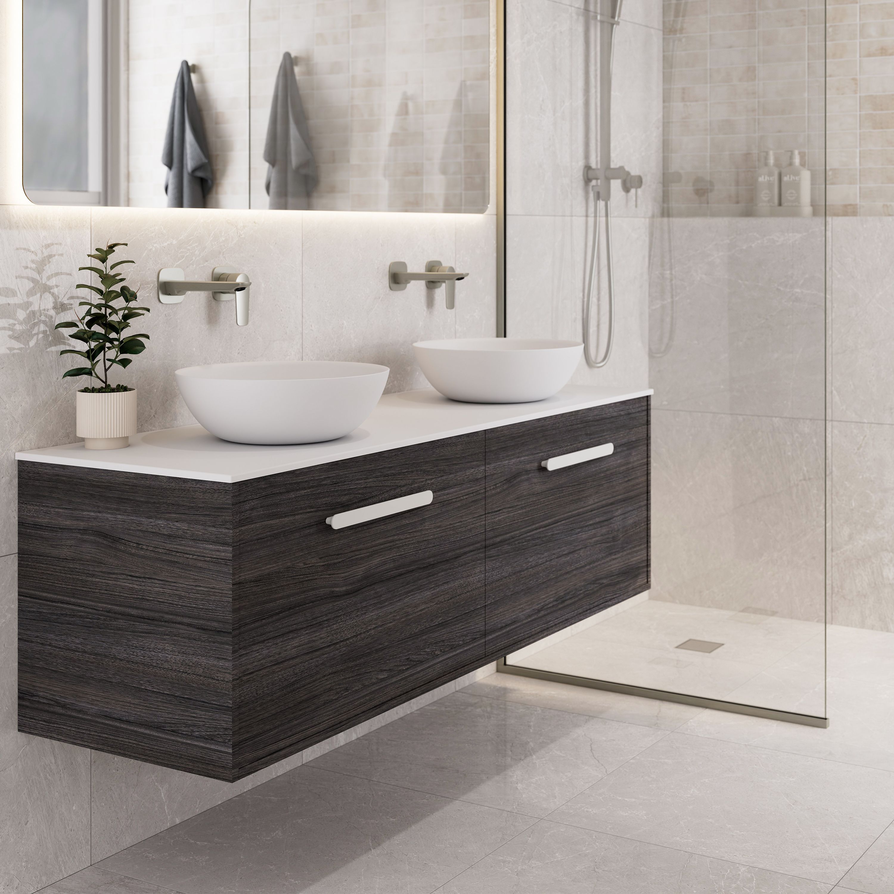 Hako 1500 Double Basin Vanity | Villastone Slab Top