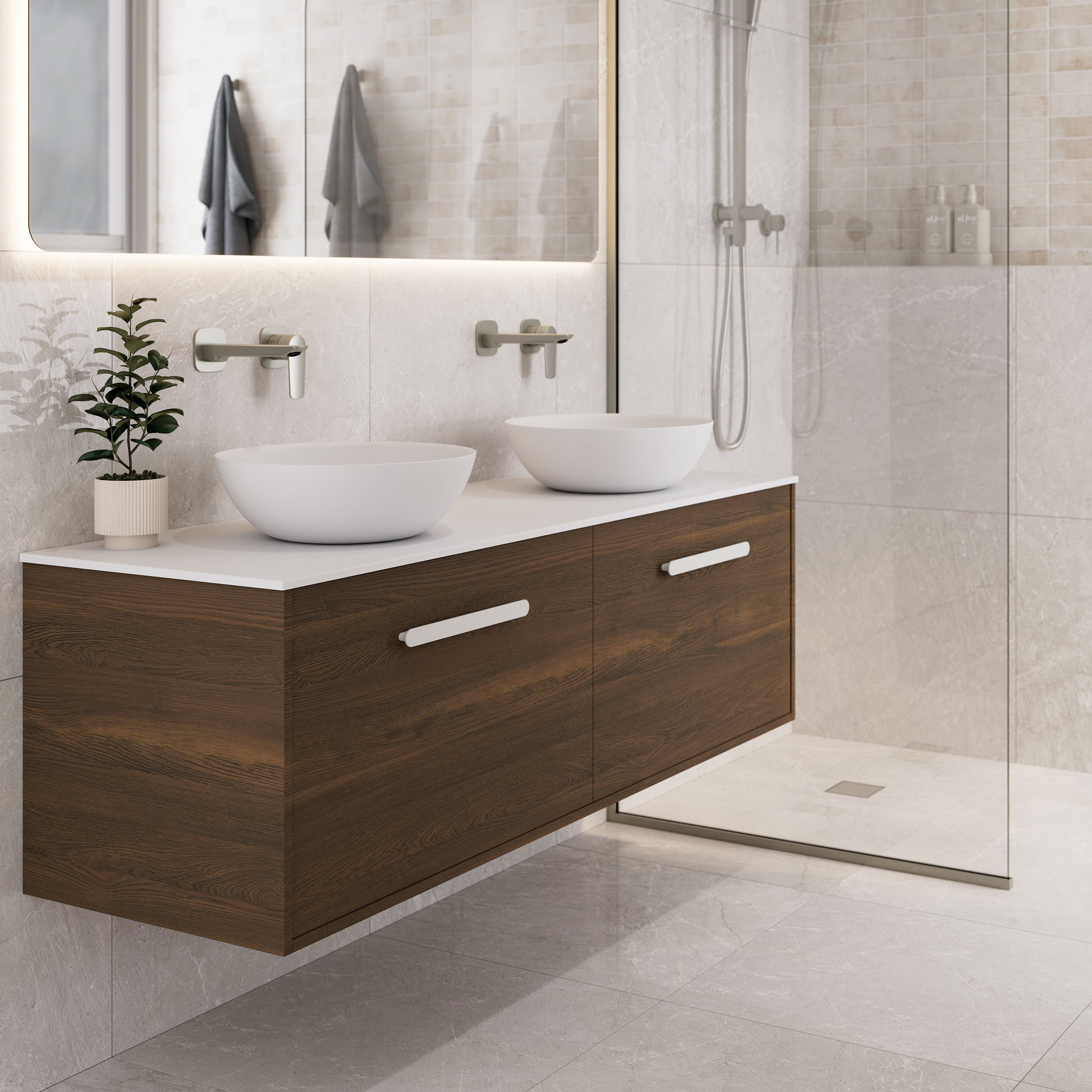 Hako 1500 Double Basin Vanity | Villastone Slab Top