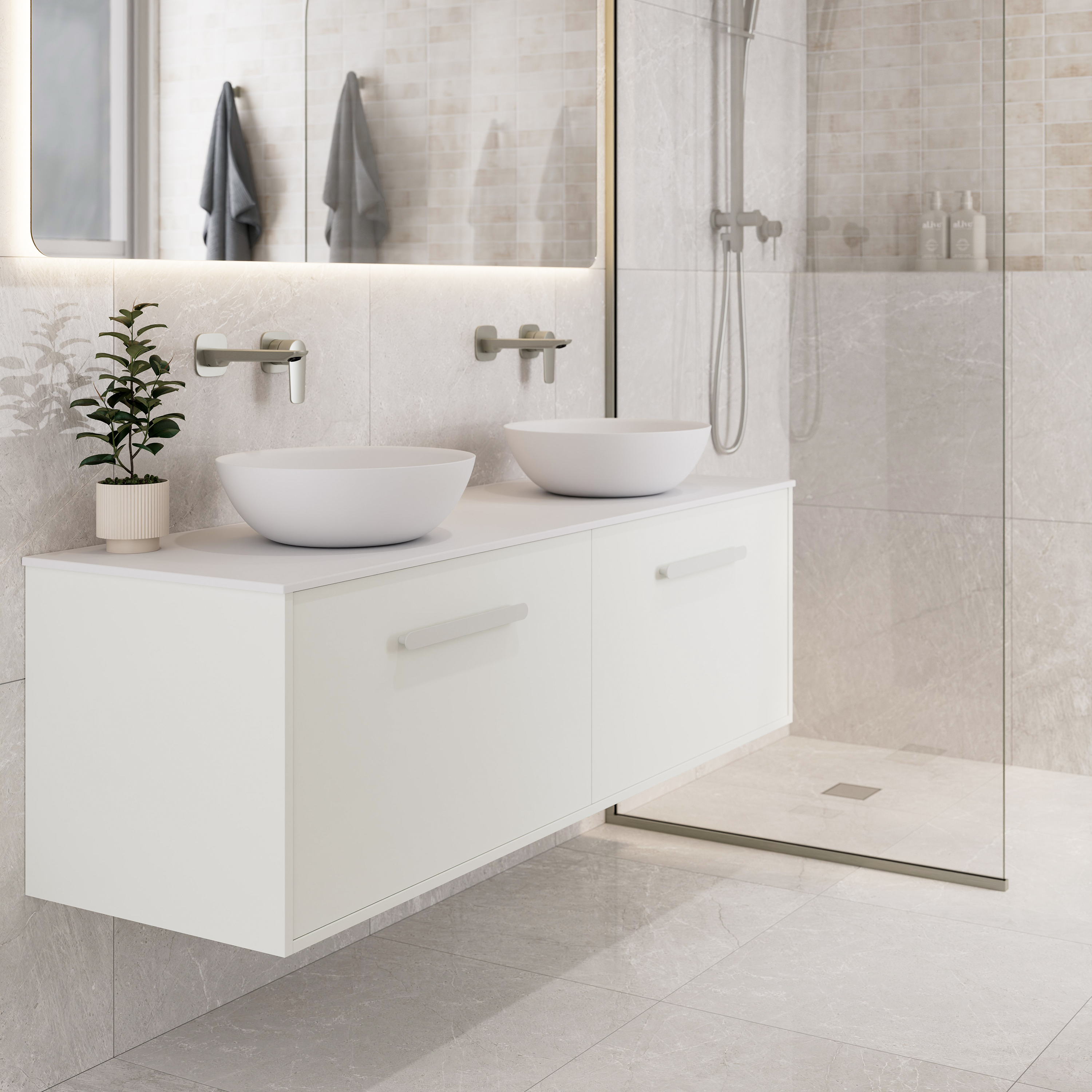 Hako 1500 Double Basin Vanity | Villastone Slab Top