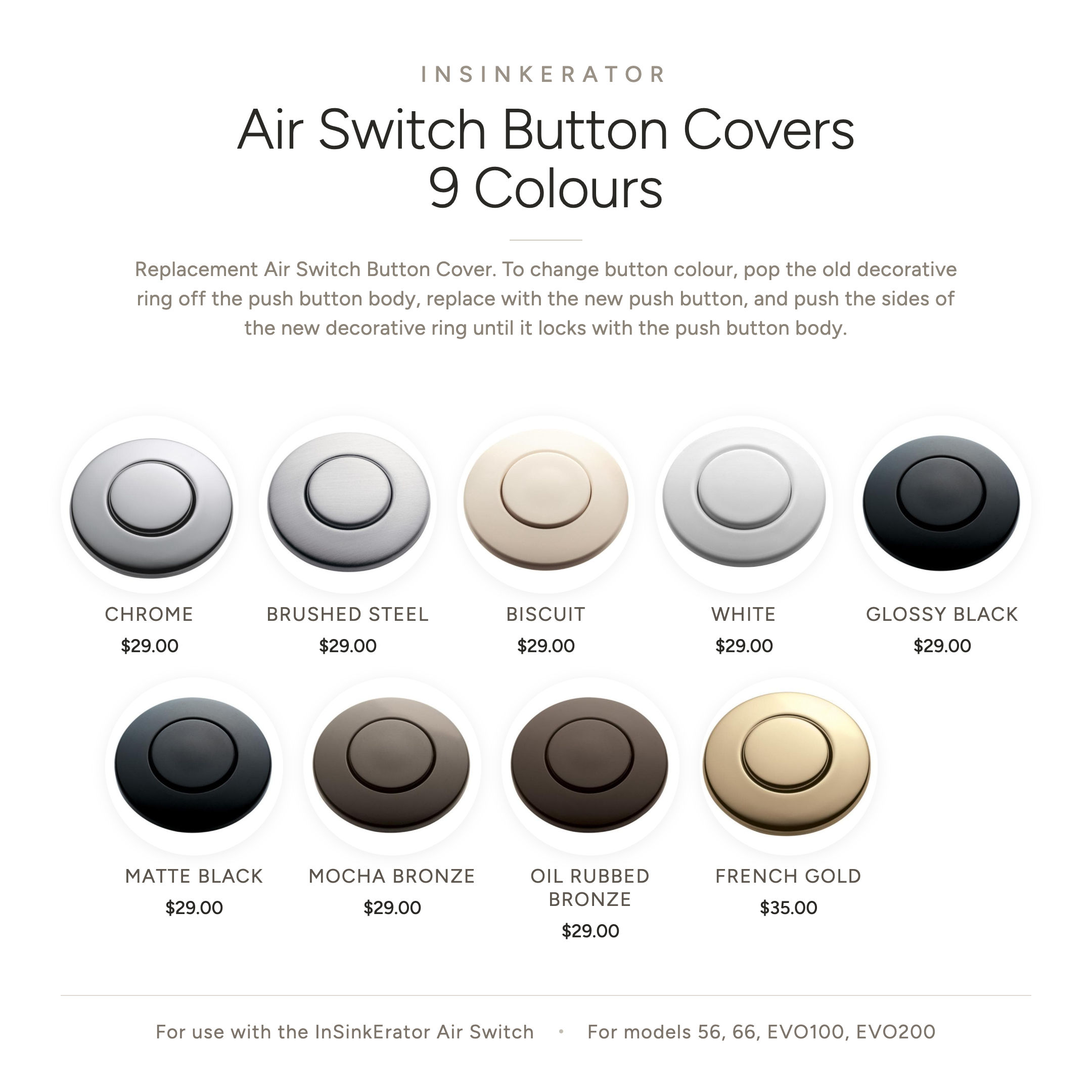 Insinkerator-Air-Switch-Button-Cover-Range-9-Colours
