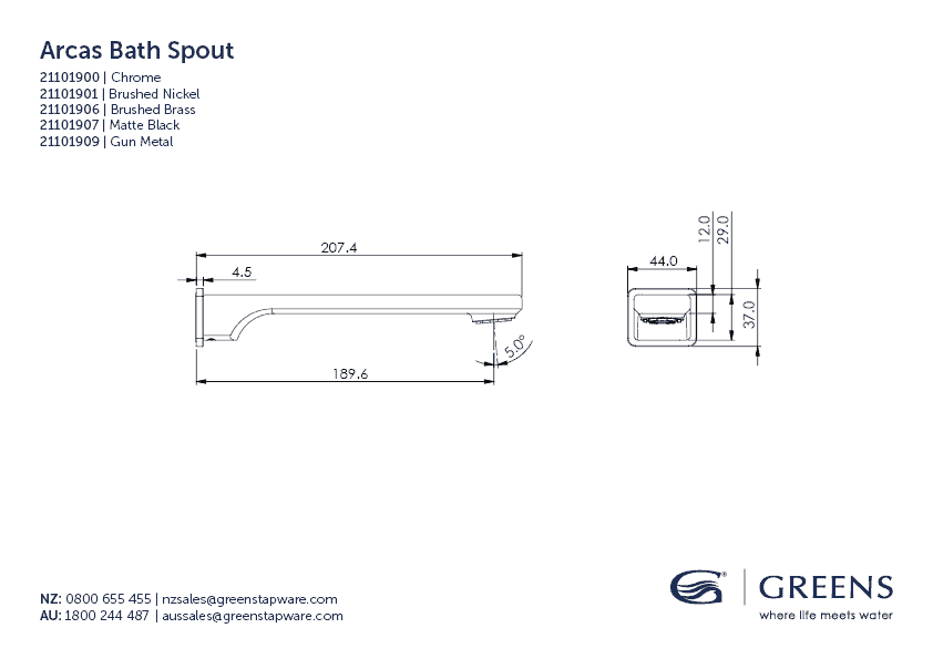 line-drawing-arcas-bath-spout-spec