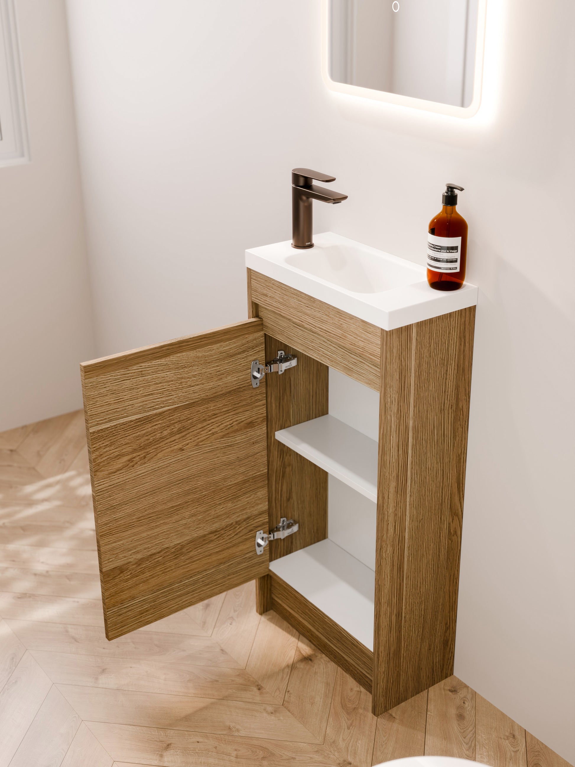 classic-oak-450mm-wc-vanity-door-open-storage-detail