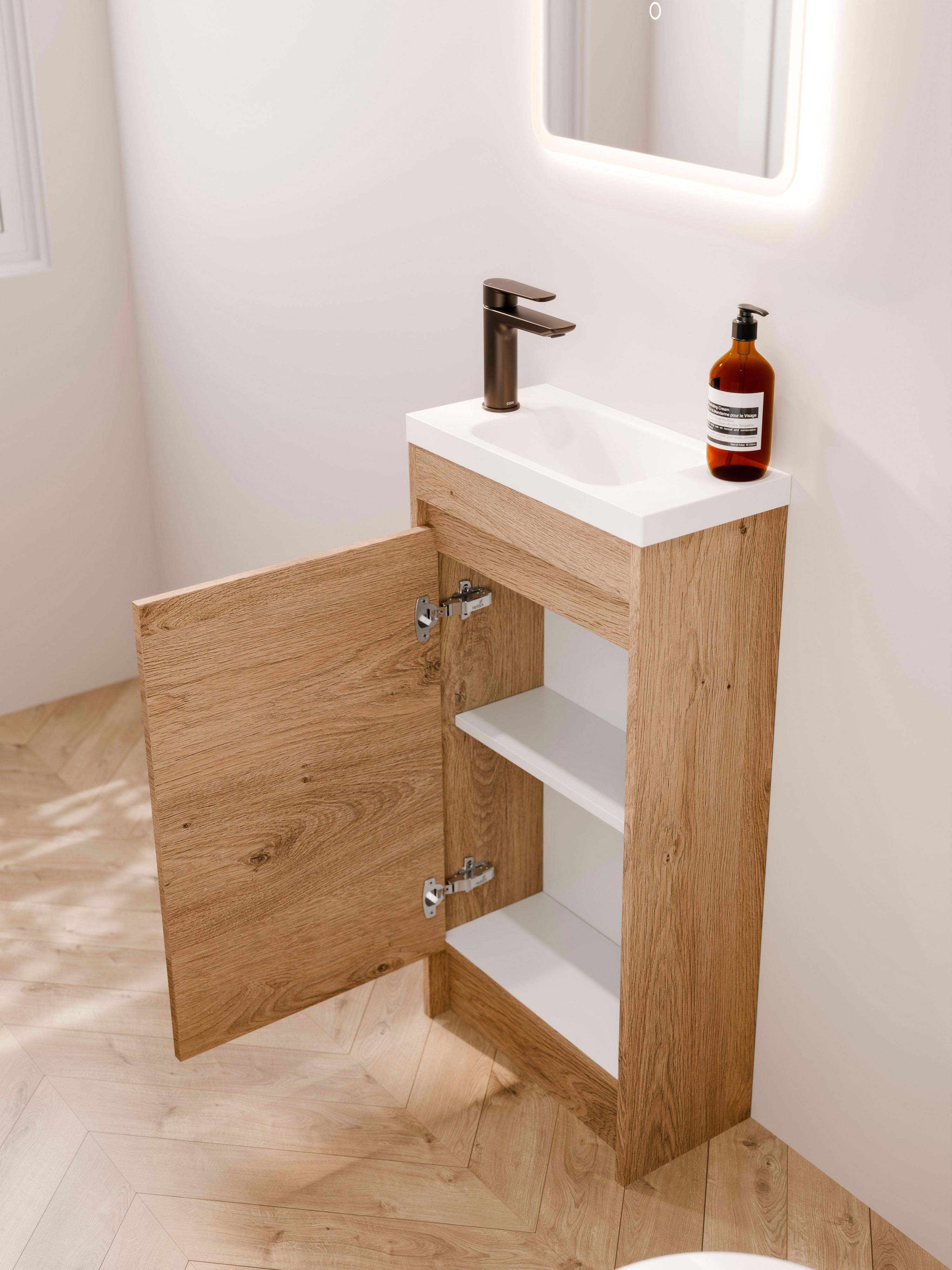 devon-oak-450mm-wc-vanity-door-open-storage-detail