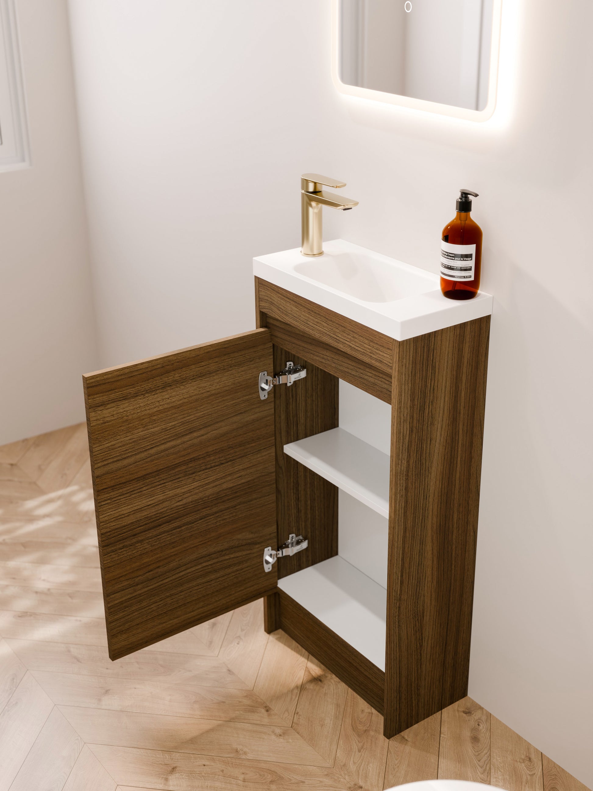 danish-walnut-450mm-wc-vanity-door-open-storage-view