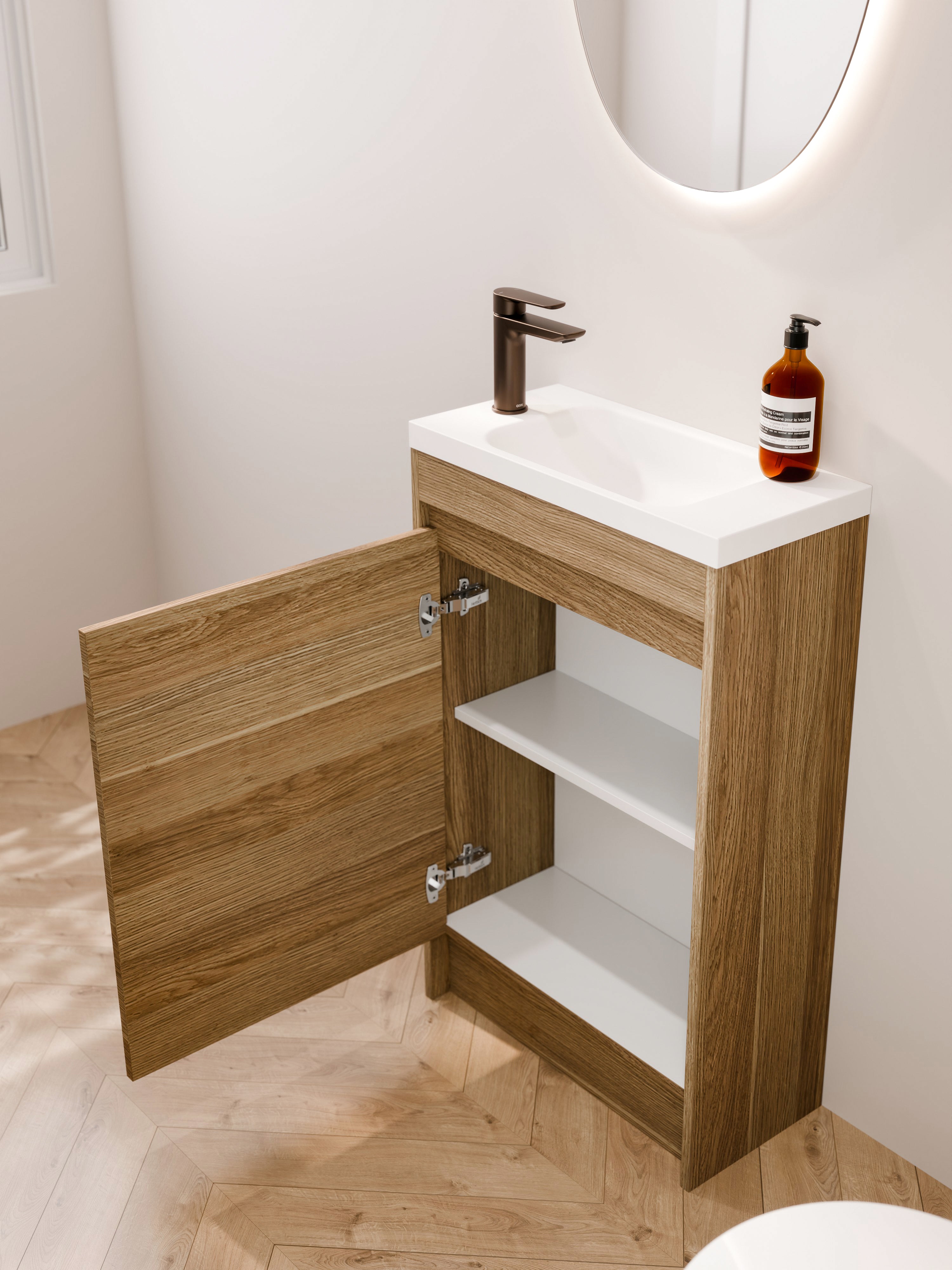 classic-oak-wc-vanity-550mm-door-open-storage