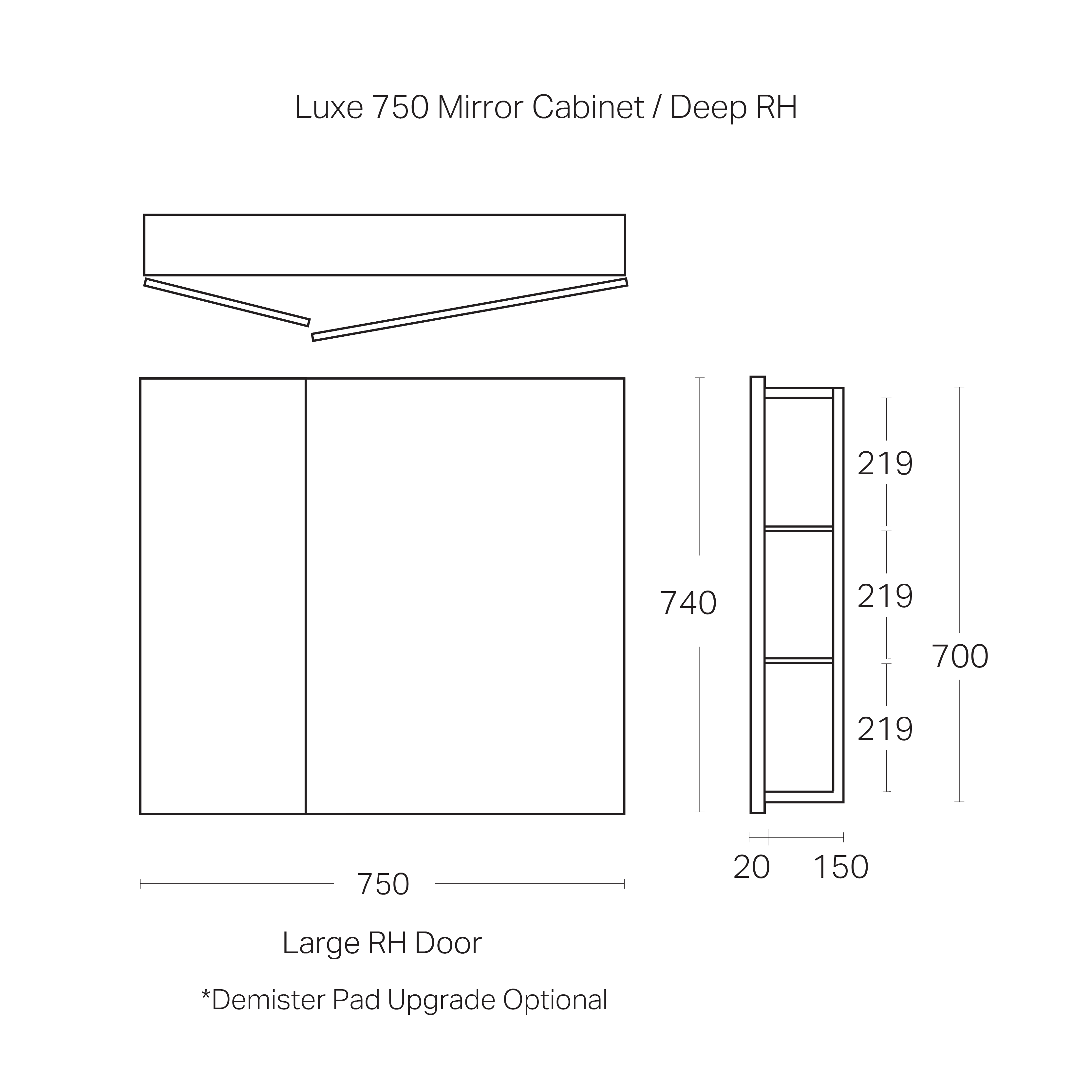Code Luxe 750mm Mirror Cabinet | 2 Door
